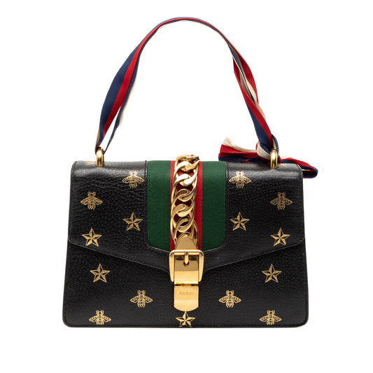 Gucci Small Leather Bee Star Sylvie Satchel