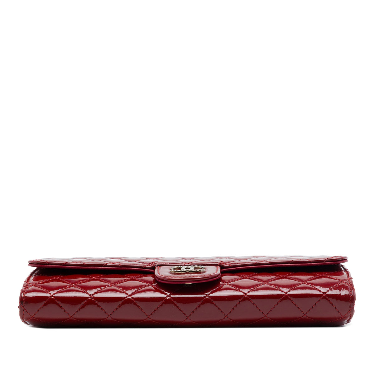 Chanel CC Quilted Patent Brilliant East West Wallet On Chain — Red
