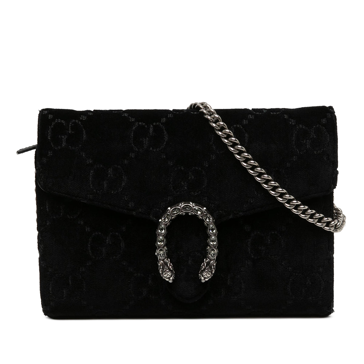Gucci GG Velvet Dionysus Wallet on Chain — Black