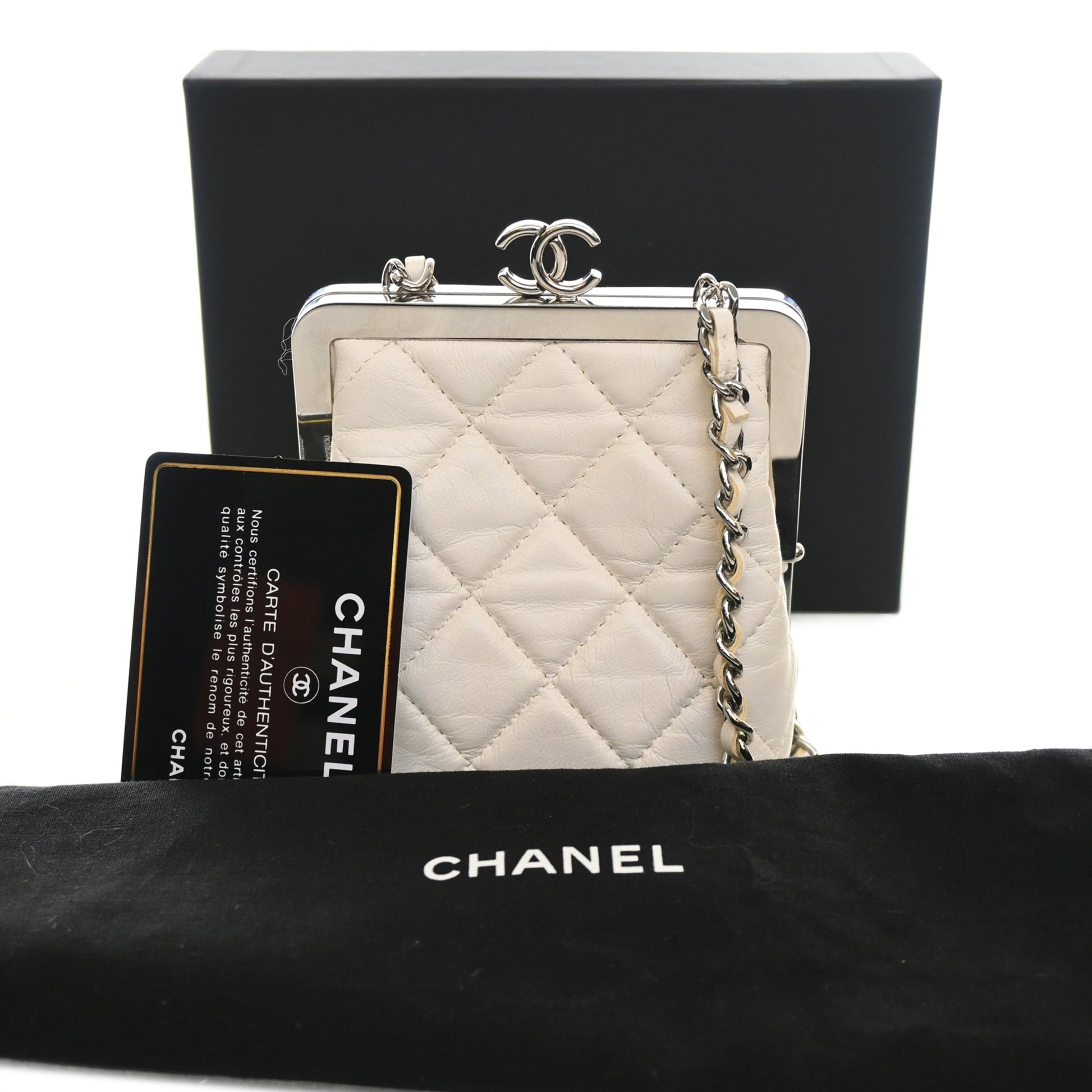 Chanel CC Quilted Acrylic and Lambskin Evening Clutch With Chain