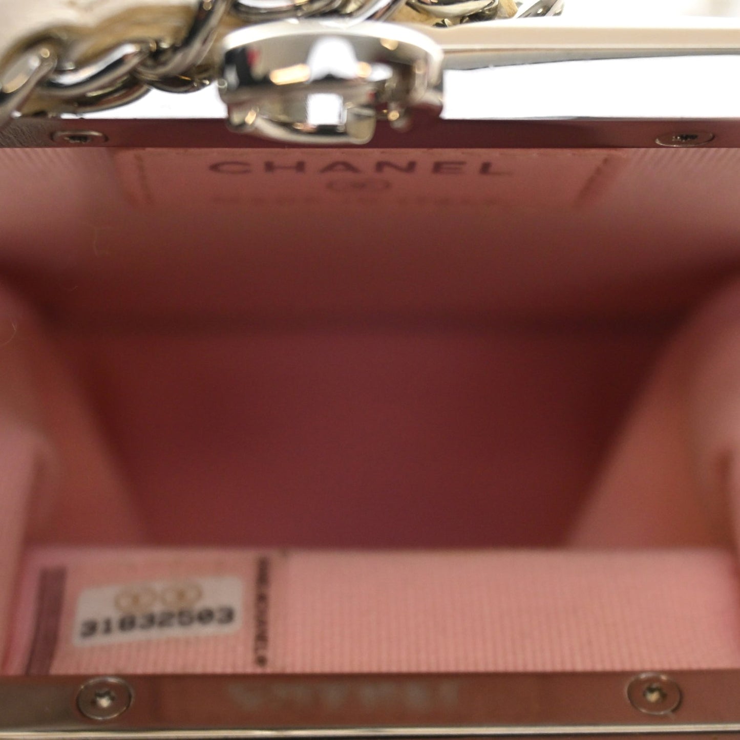 Chanel CC Quilted Acrylic and Lambskin Evening Clutch With Chain