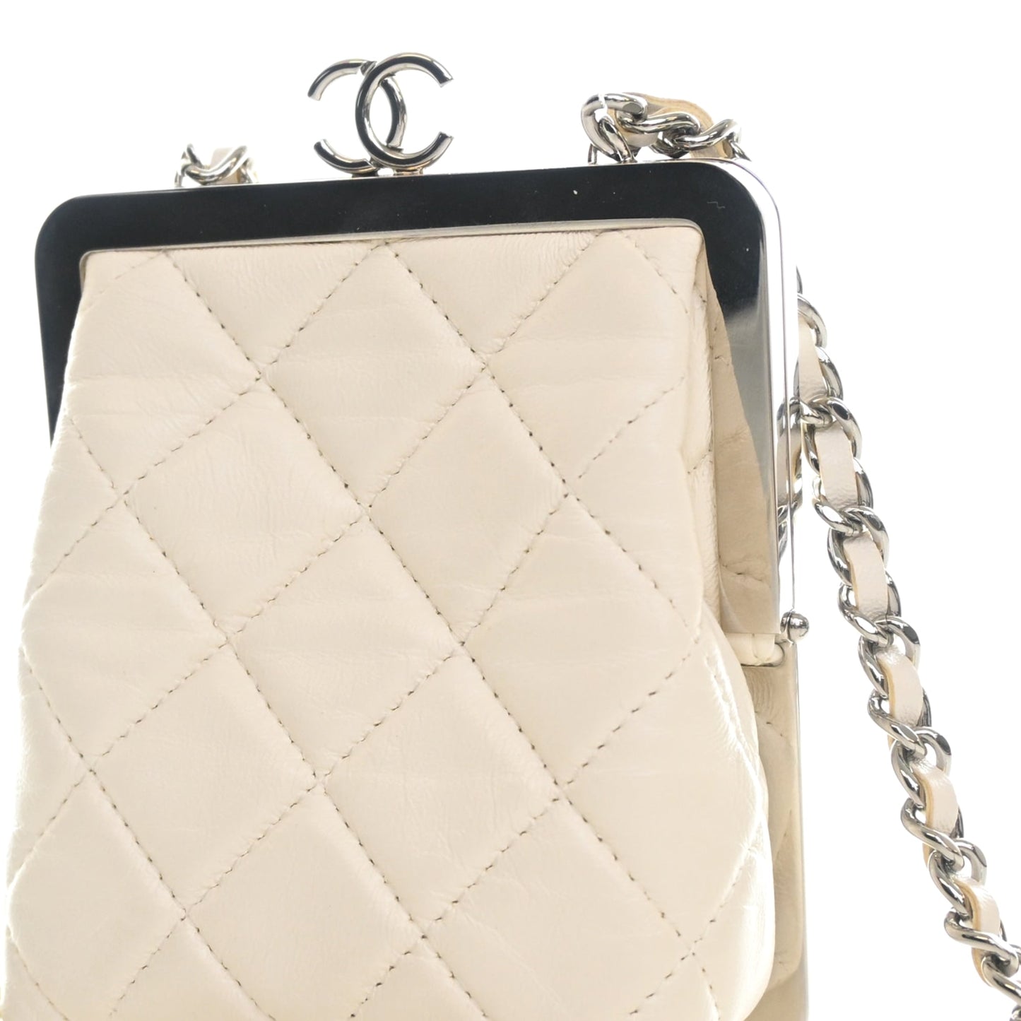 Chanel CC Quilted Acrylic and Lambskin Evening Clutch With Chain