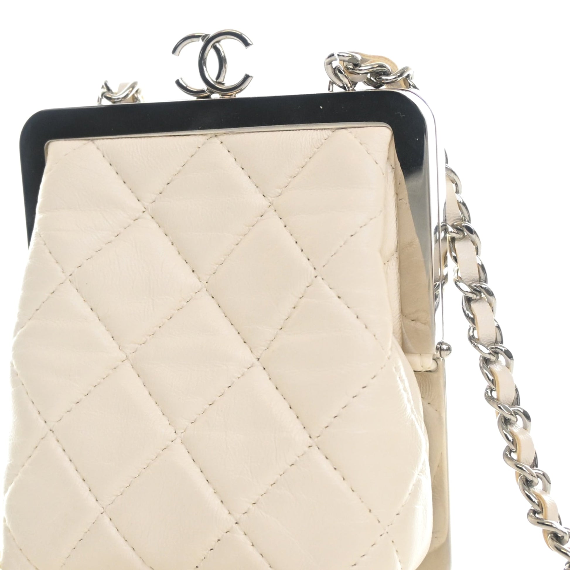 Chanel CC Quilted Acrylic and Lambskin Evening Clutch With Chain