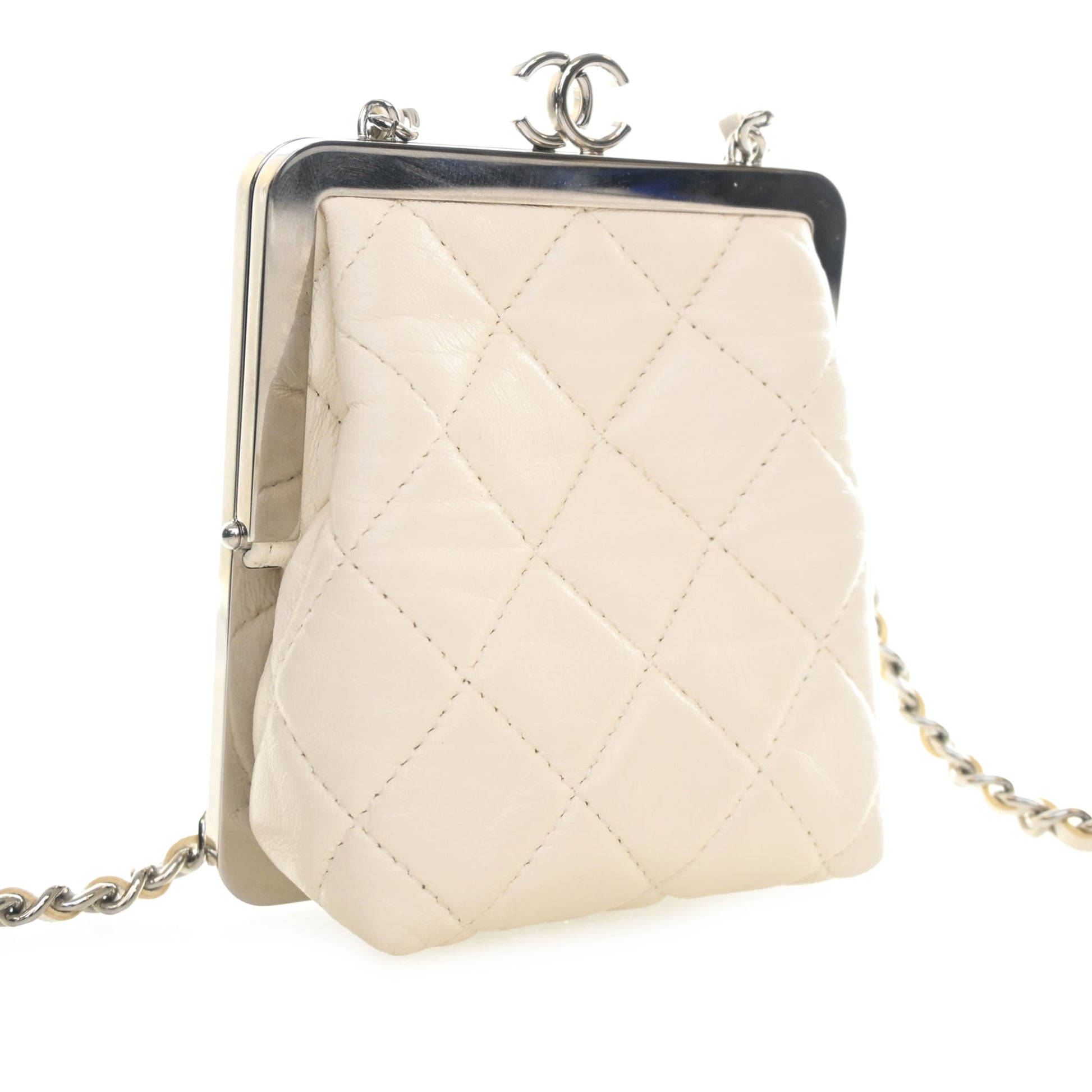 Chanel CC Quilted Acrylic and Lambskin Evening Clutch With Chain