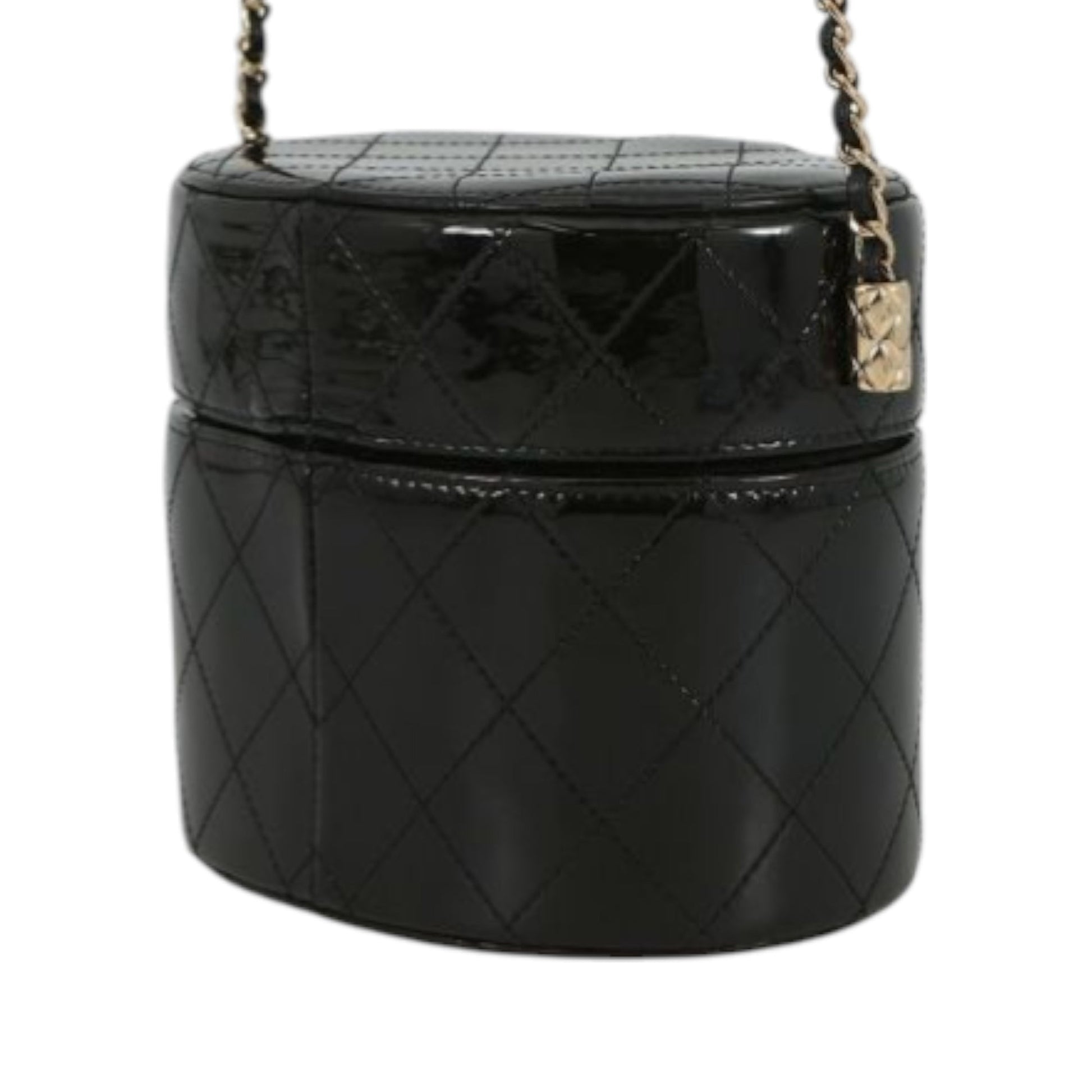 Chanel CC Quilted Patent Round Vanity Clutch With Chain