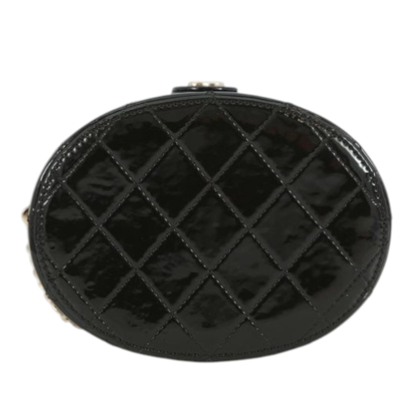 Chanel CC Quilted Patent Round Vanity Clutch With Chain