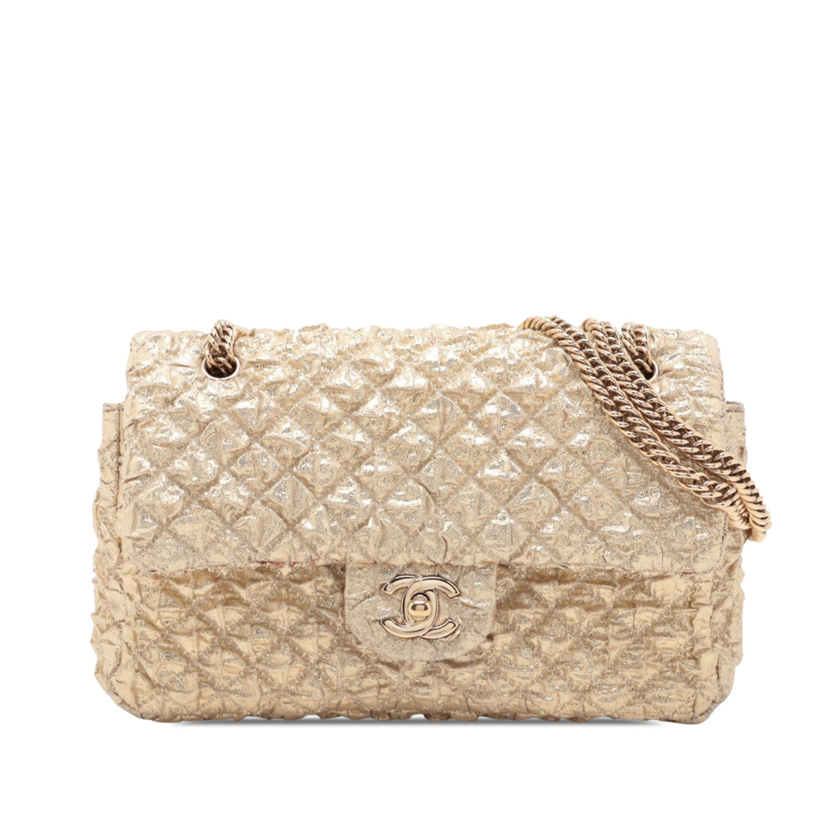 Chanel Small Classic Metallic Lame Bijoux Chain Double Flap — Gold