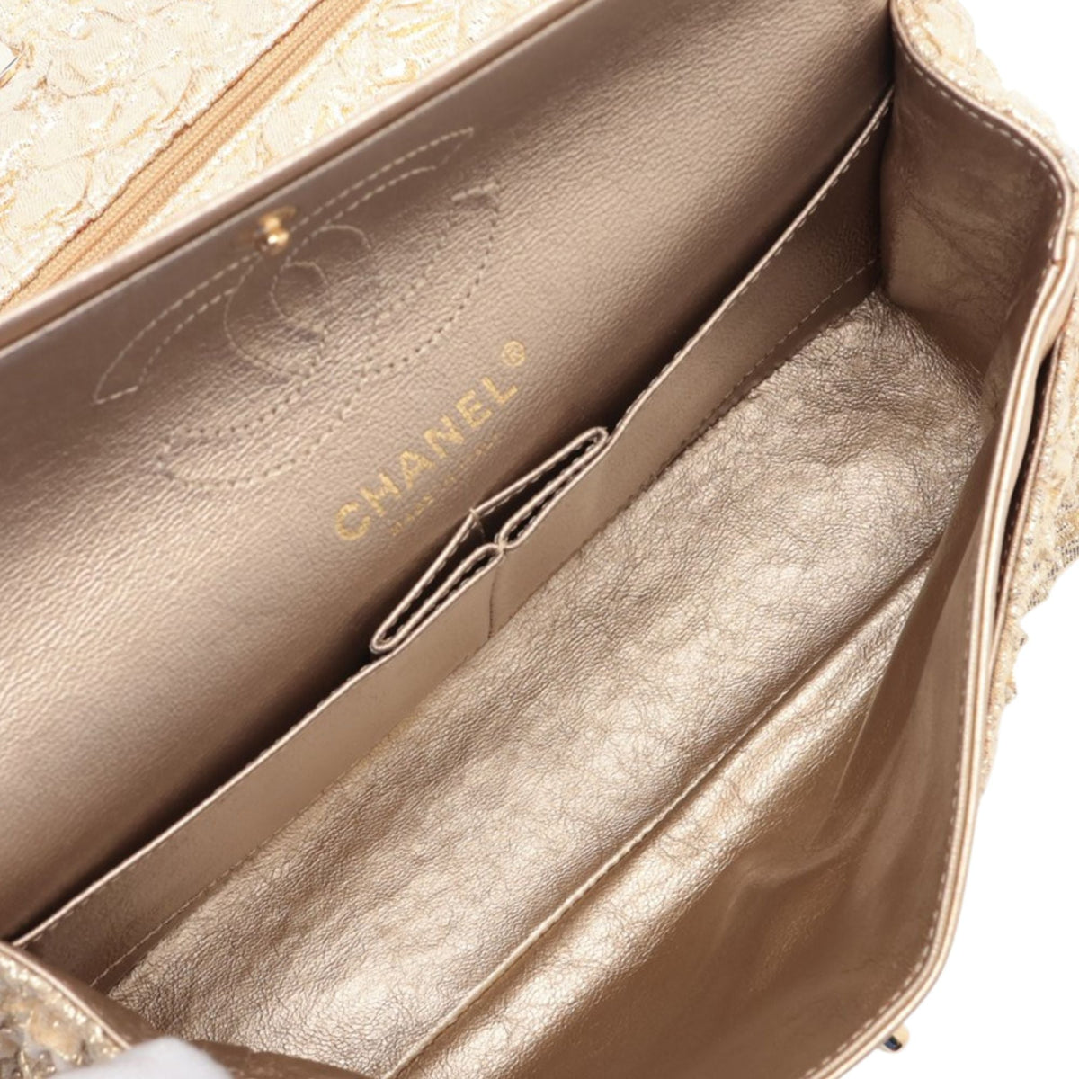 Chanel Small Classic Metallic Lame Bijoux Chain Double Flap — Gold