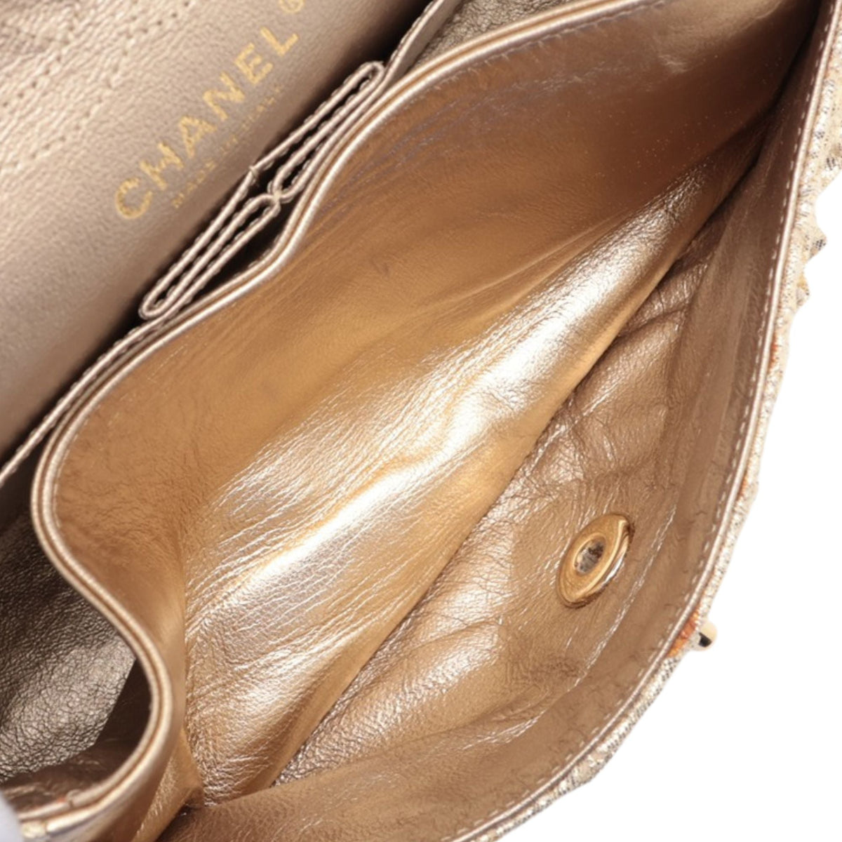 Chanel Small Classic Metallic Lame Bijoux Chain Double Flap — Gold