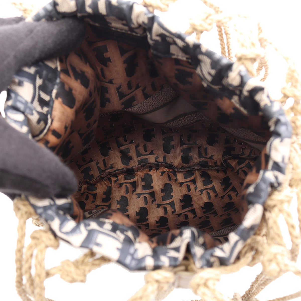 Dior Woven Rope and Oblique Technical Fabric Net Bag — Beige