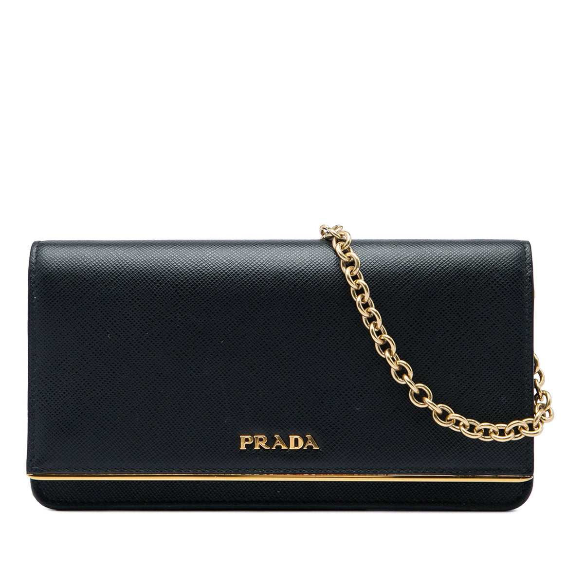 Prada Saffiano Metal Bar Wallet on Chain — Black