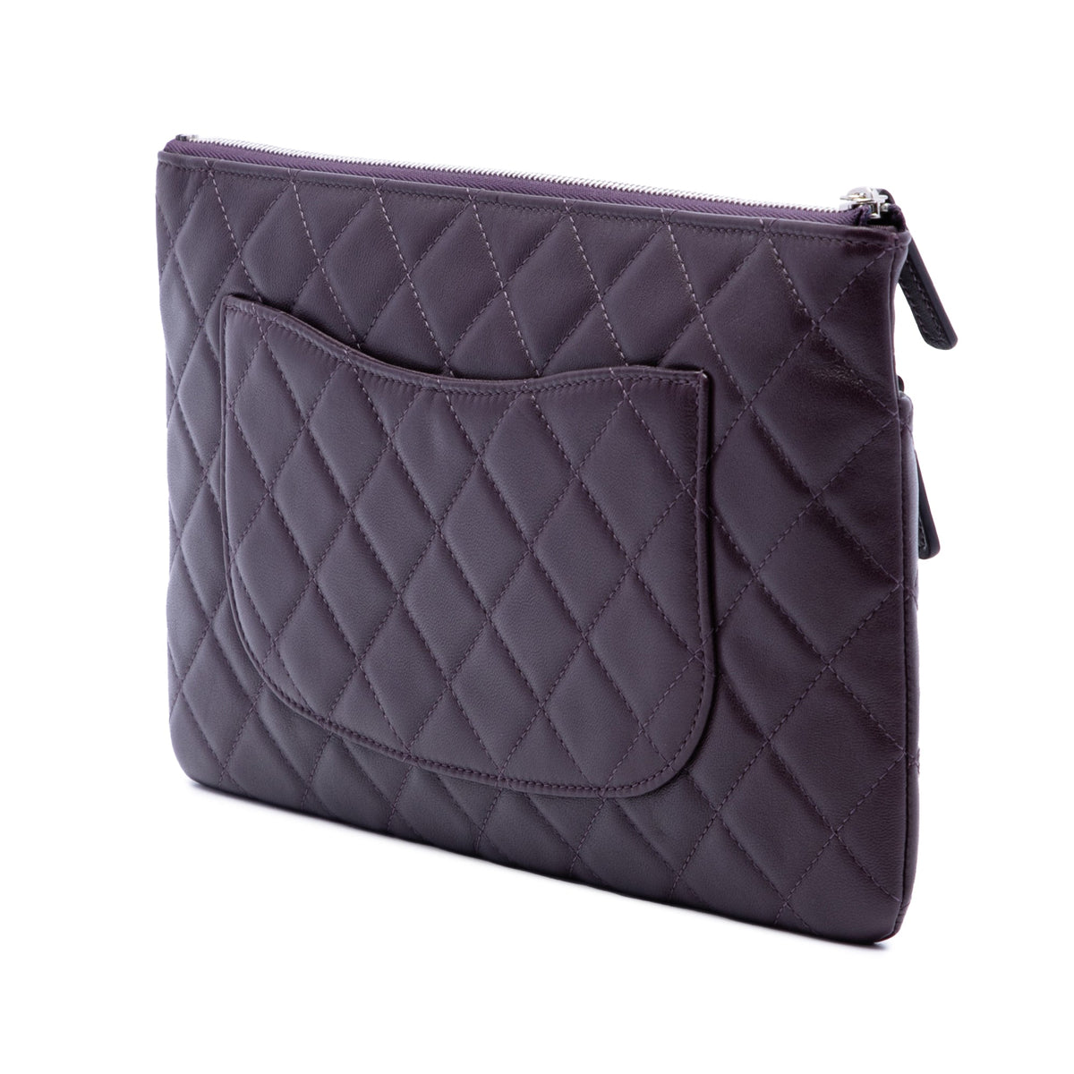 Chanel CC Quilted Lambskin Double Zip Clutch — Purple