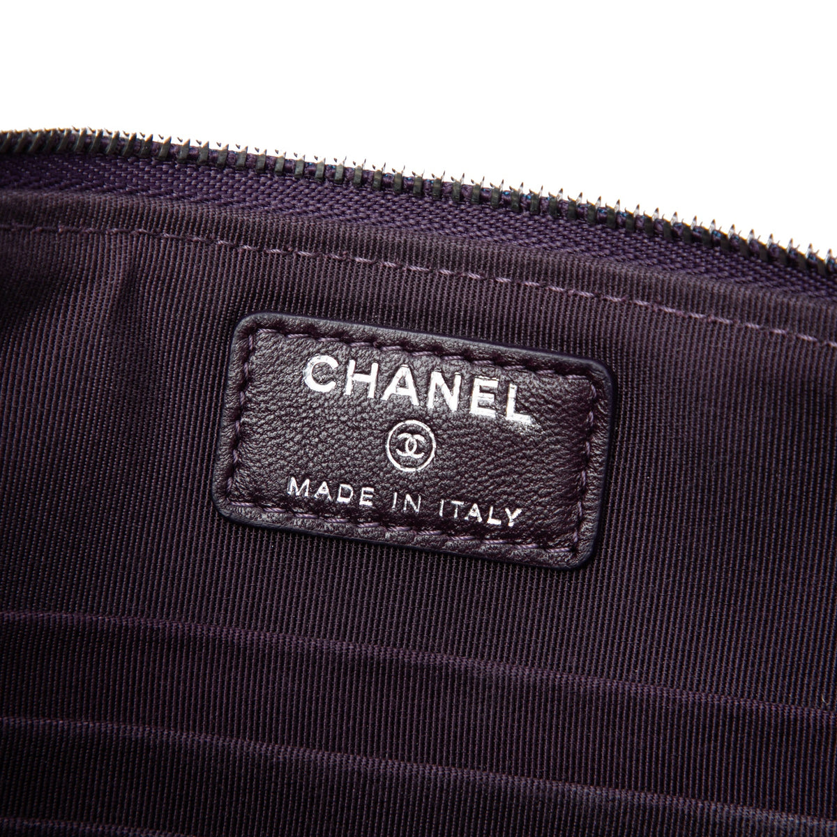 Chanel CC Quilted Lambskin Double Zip Clutch — Purple