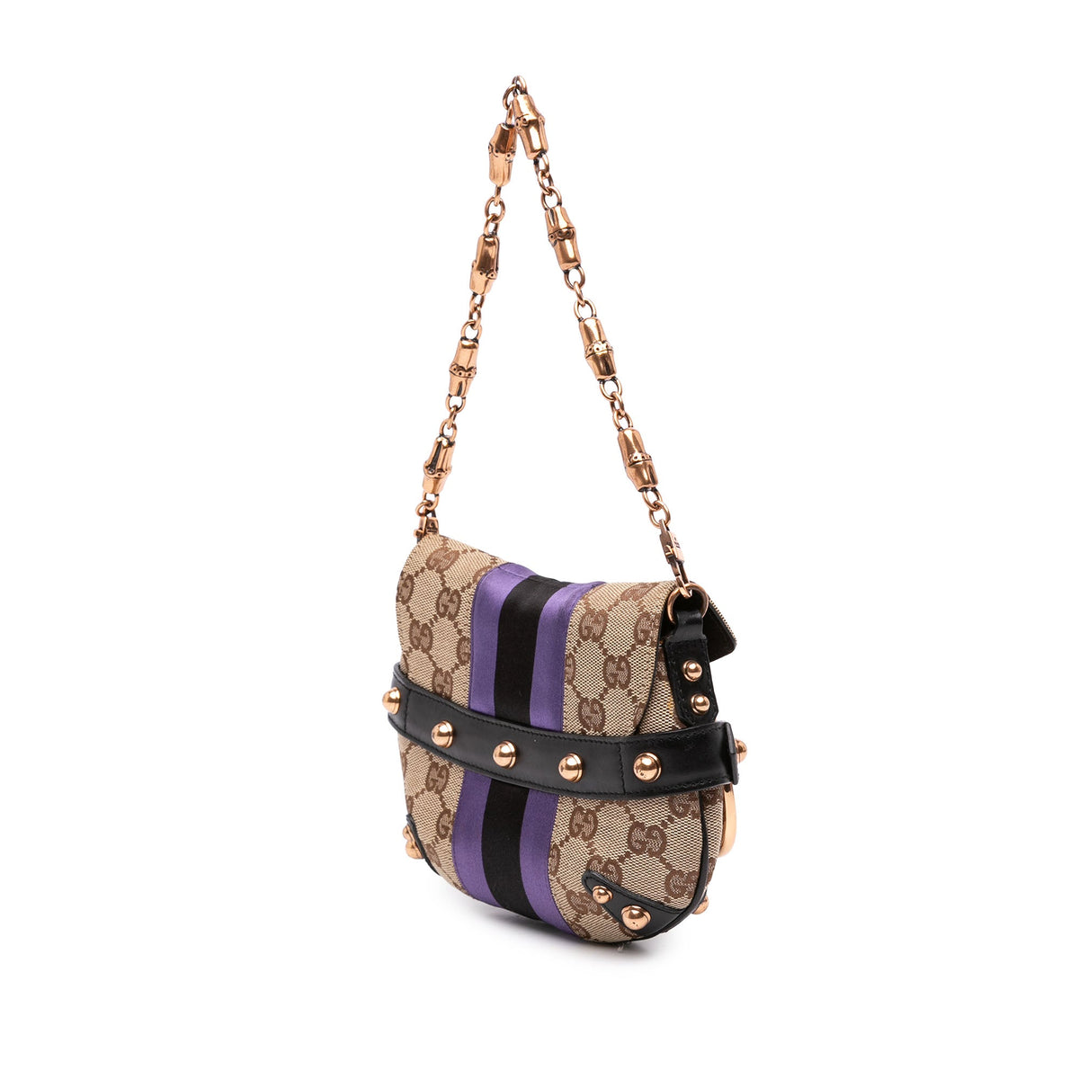 Gucci Mini GG Canvas Horsebit Web Chain Shoulder Bag — Beige