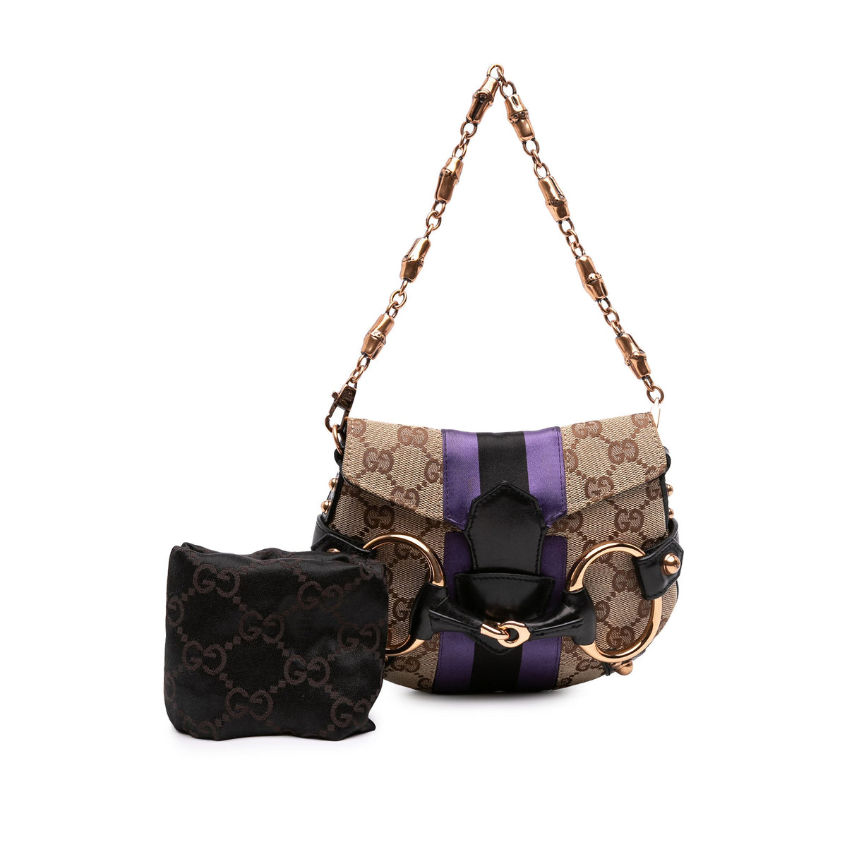 Gucci Mini GG Canvas Horsebit Web Chain Shoulder Bag — Beige