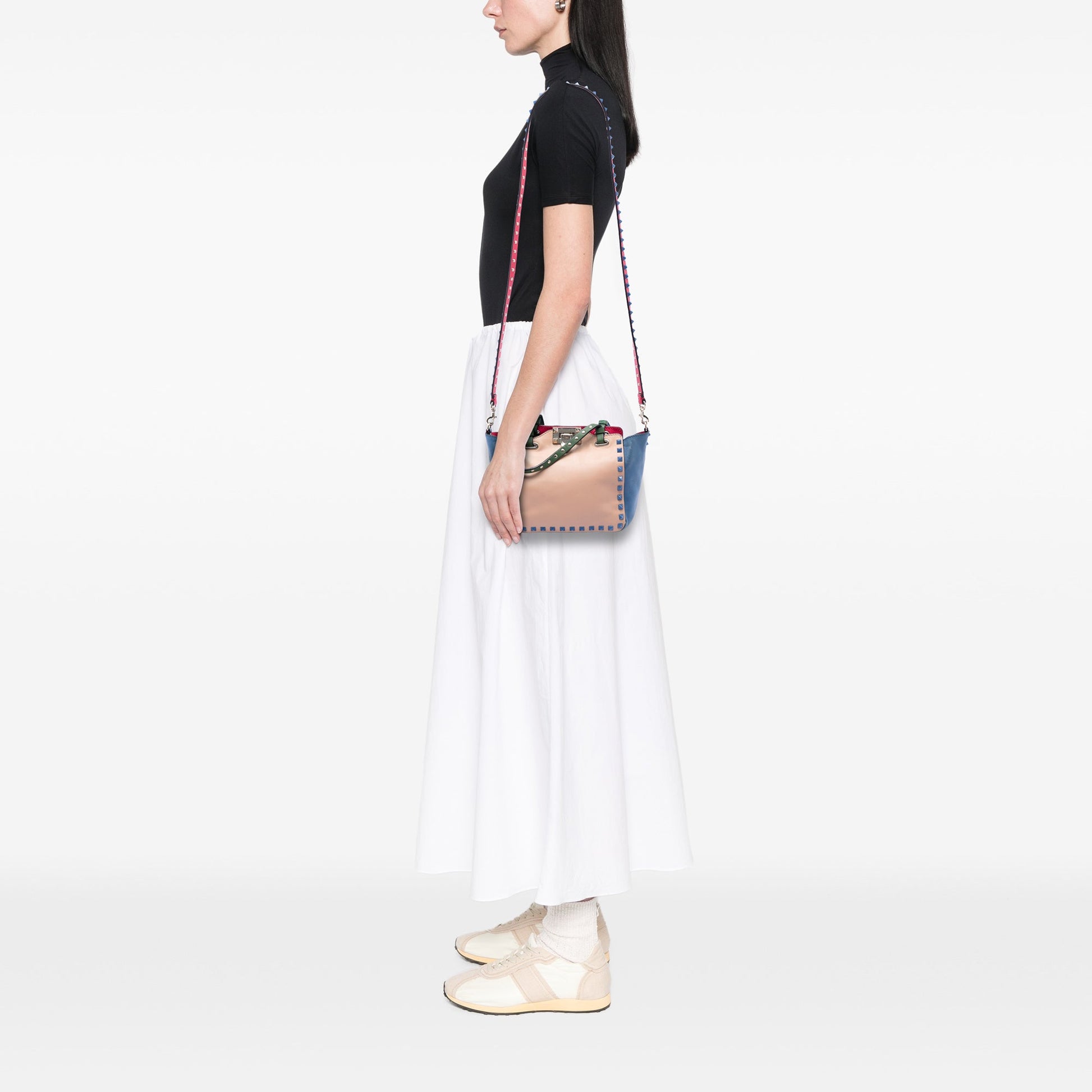 Valentino Mini Leather Colorblock Rockstud Trapeze Satchel