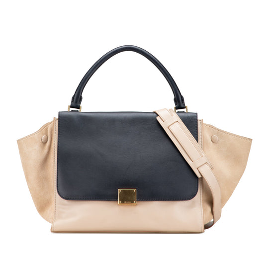 Celine Medium Bicolor Calfskin and Suede Trapeze Satchel