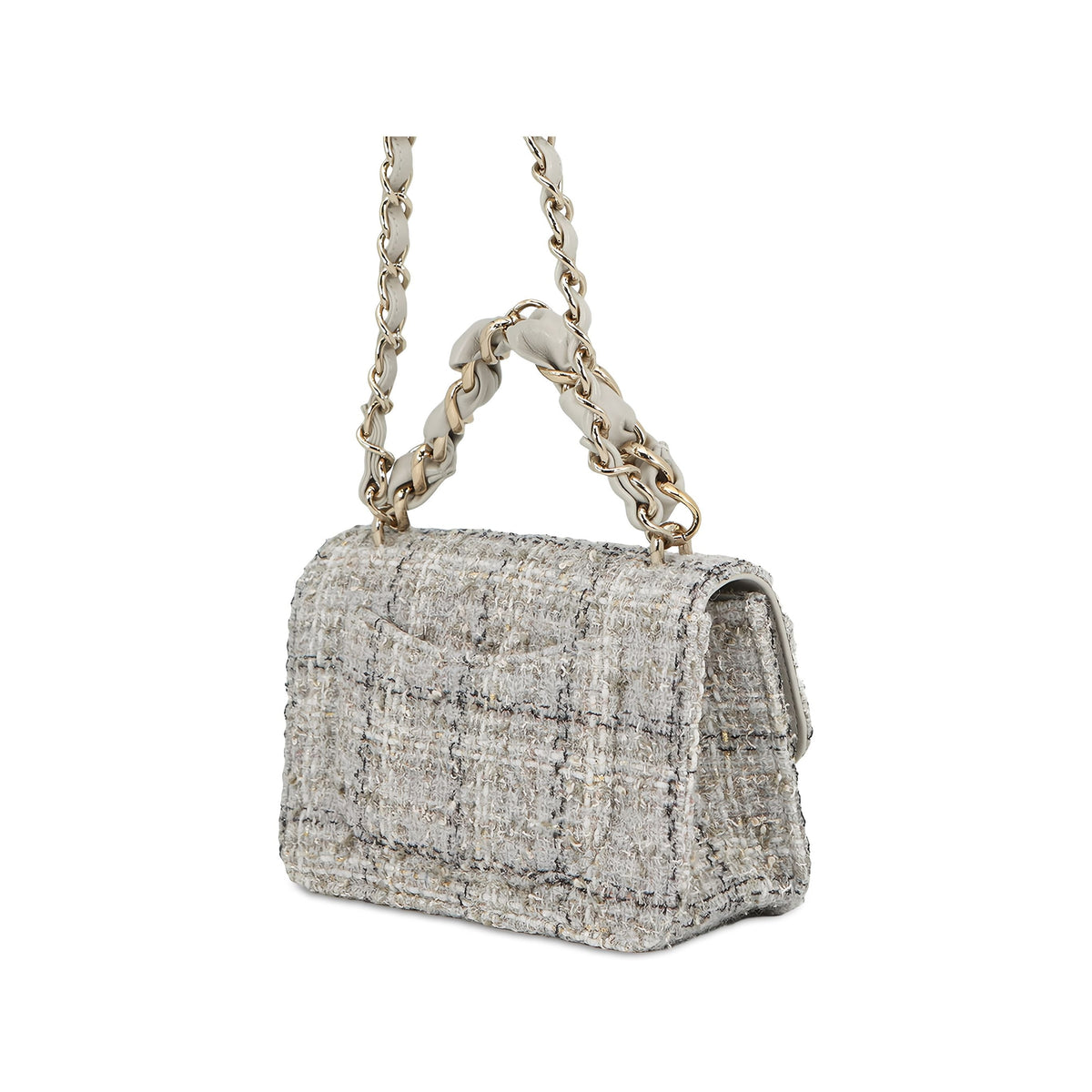 Chanel Mini CC Quilted Tweed Chain Handle Flap — Gray