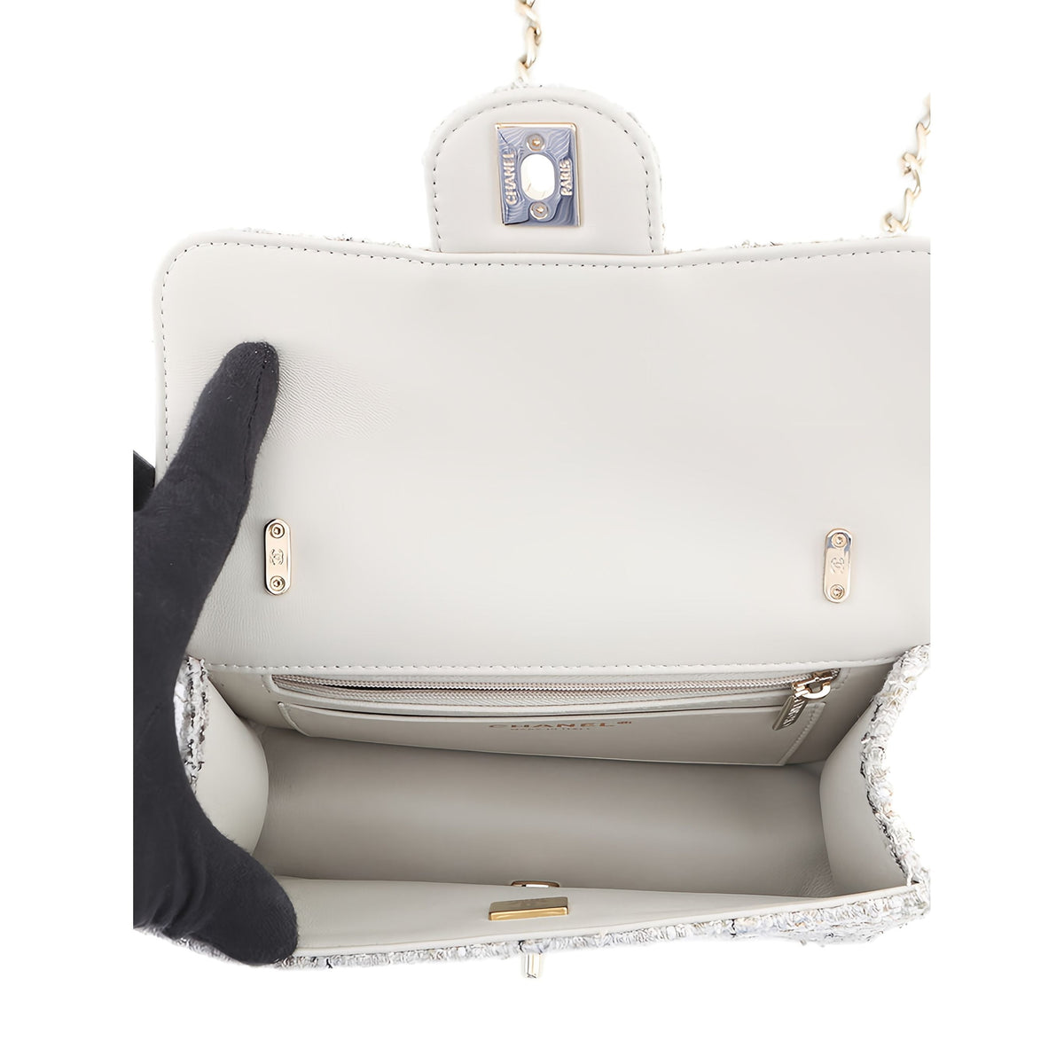 Chanel Mini CC Quilted Tweed Chain Handle Flap — Gray