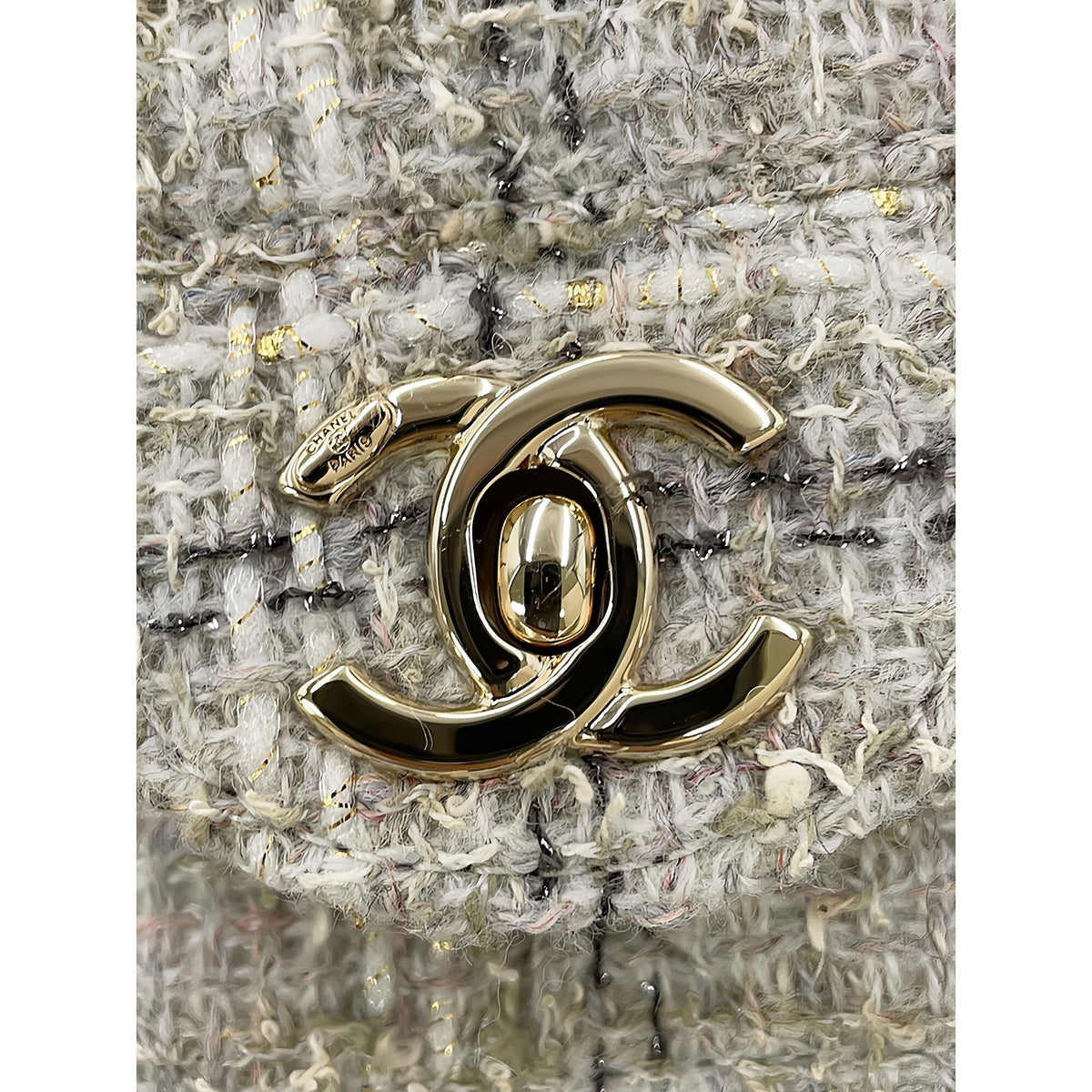 Chanel Mini CC Quilted Tweed Chain Handle Flap — Gray
