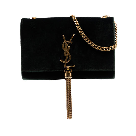 Saint Laurent Small Velvet Monogram Kate Tassel Crossbody