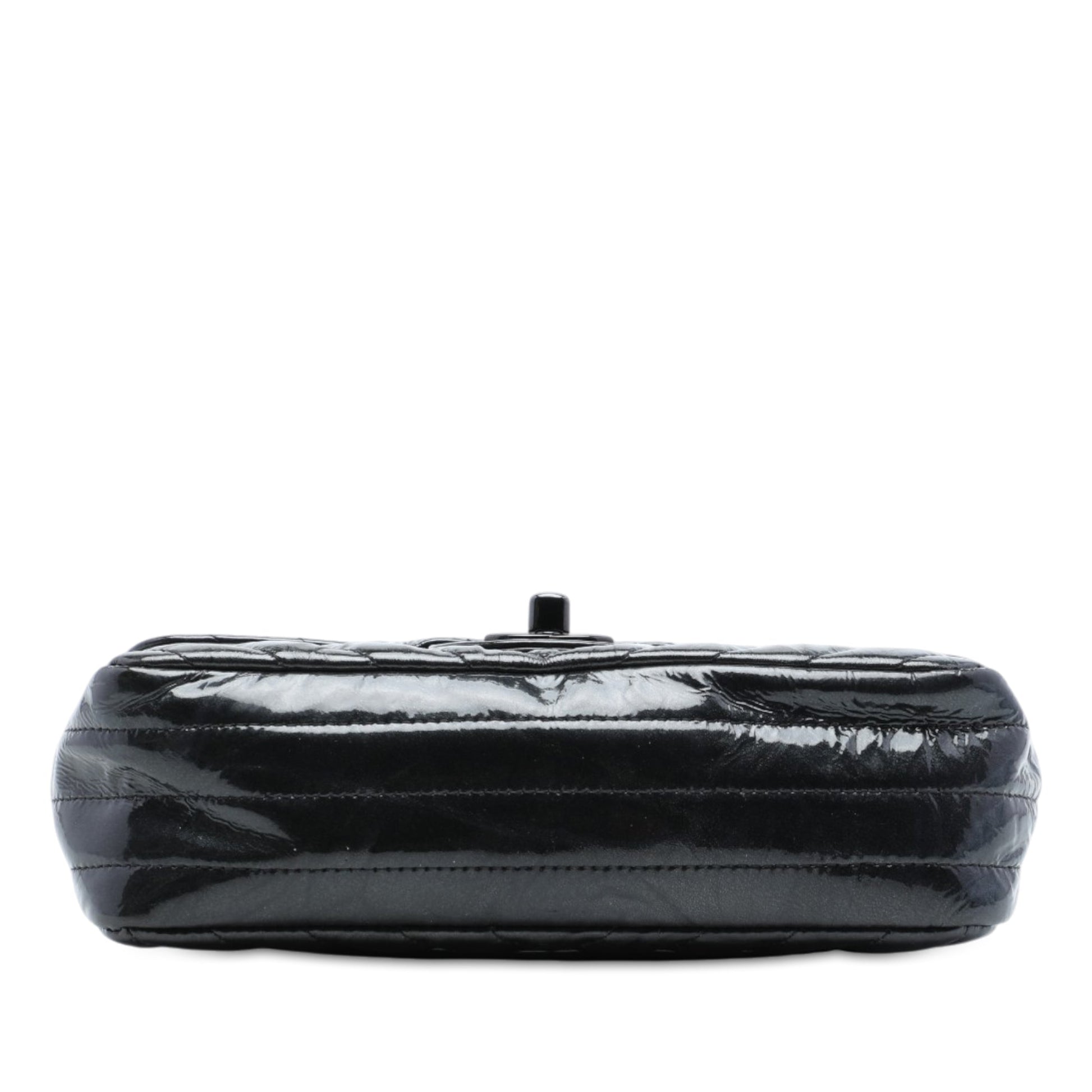 Chanel Mini Rectangular Classic Chevron Crumpled Patent So Black Single Flap