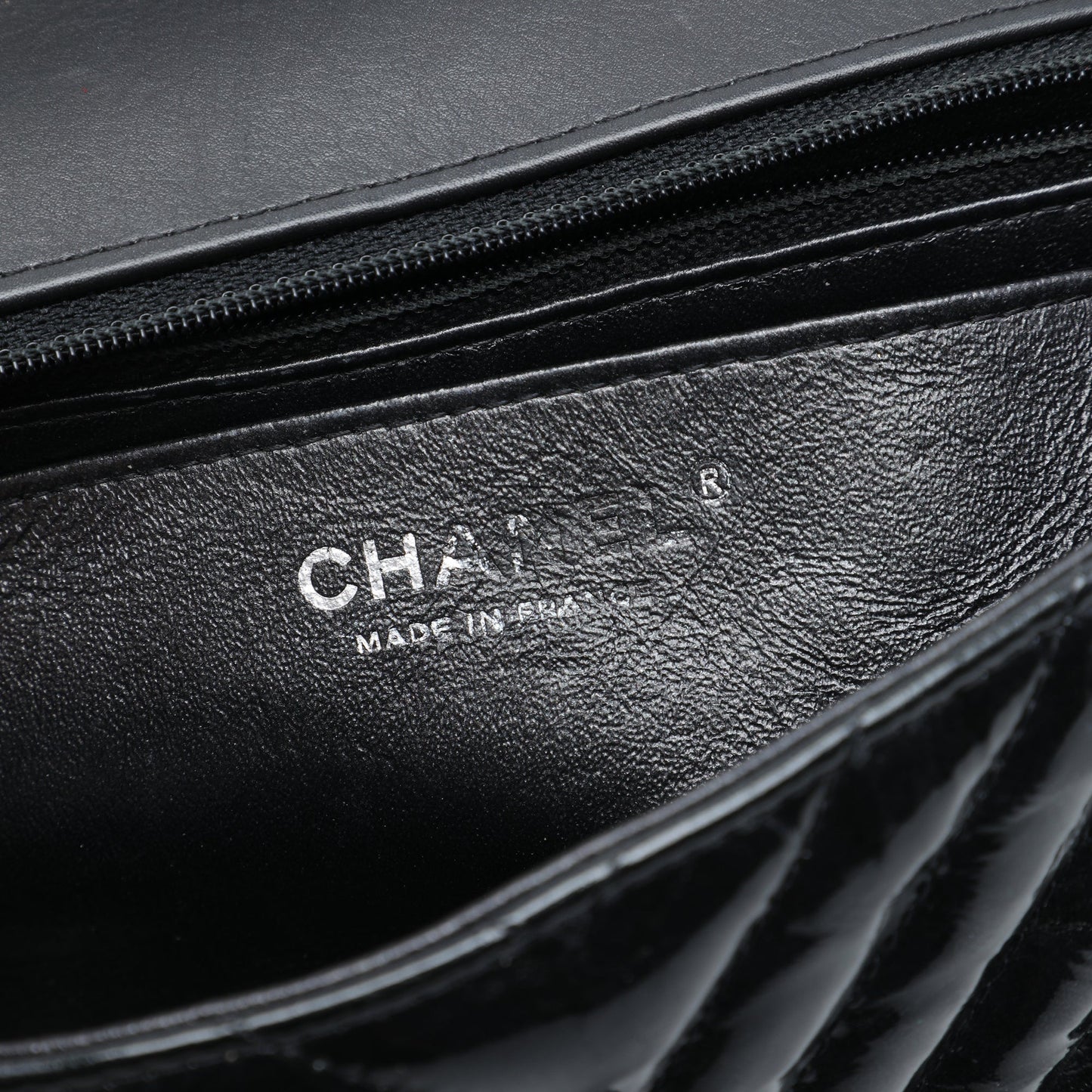 Chanel Mini Rectangular Classic Chevron Crumpled Patent So Black Single Flap