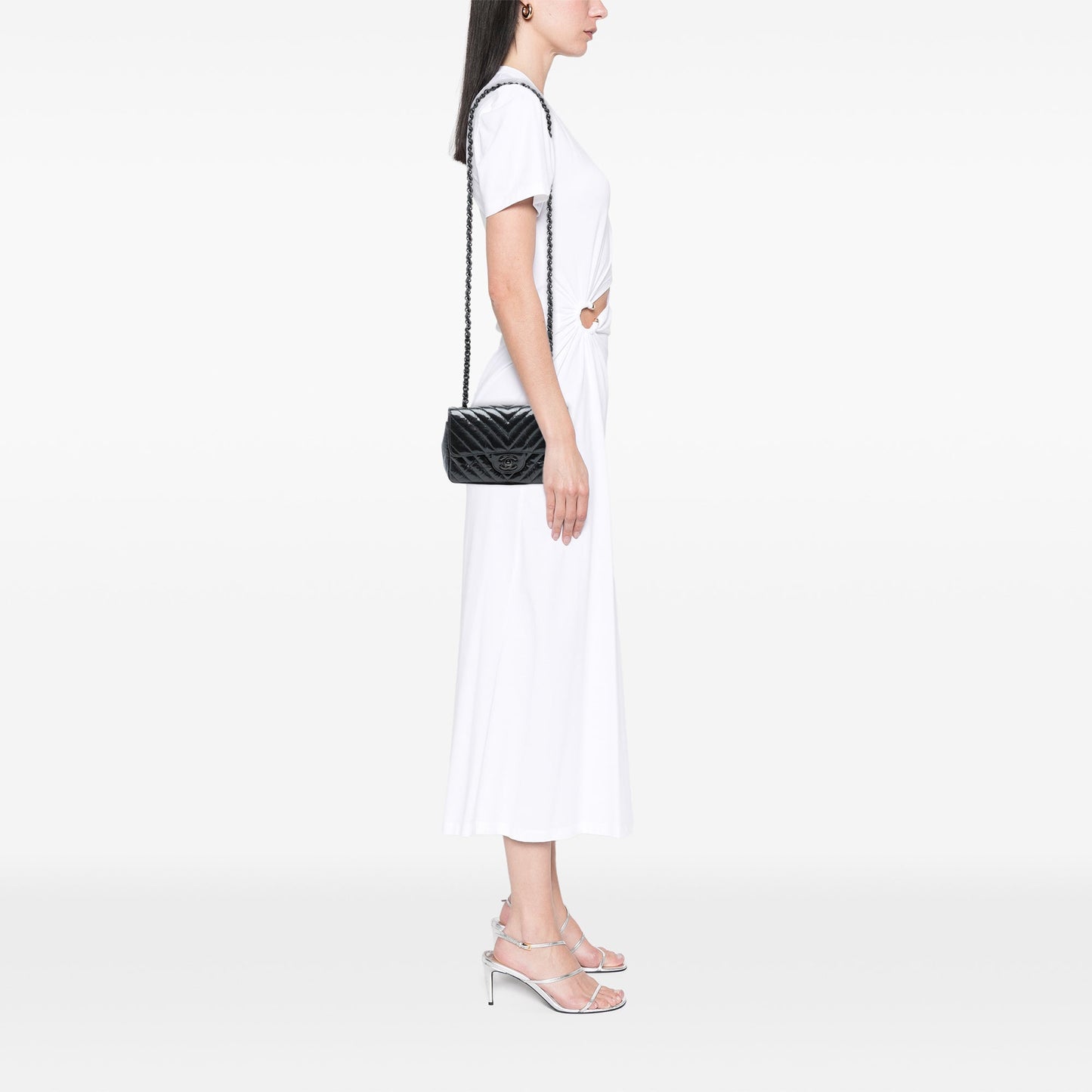 Chanel Mini Rectangular Classic Chevron Crumpled Patent So Black Single Flap