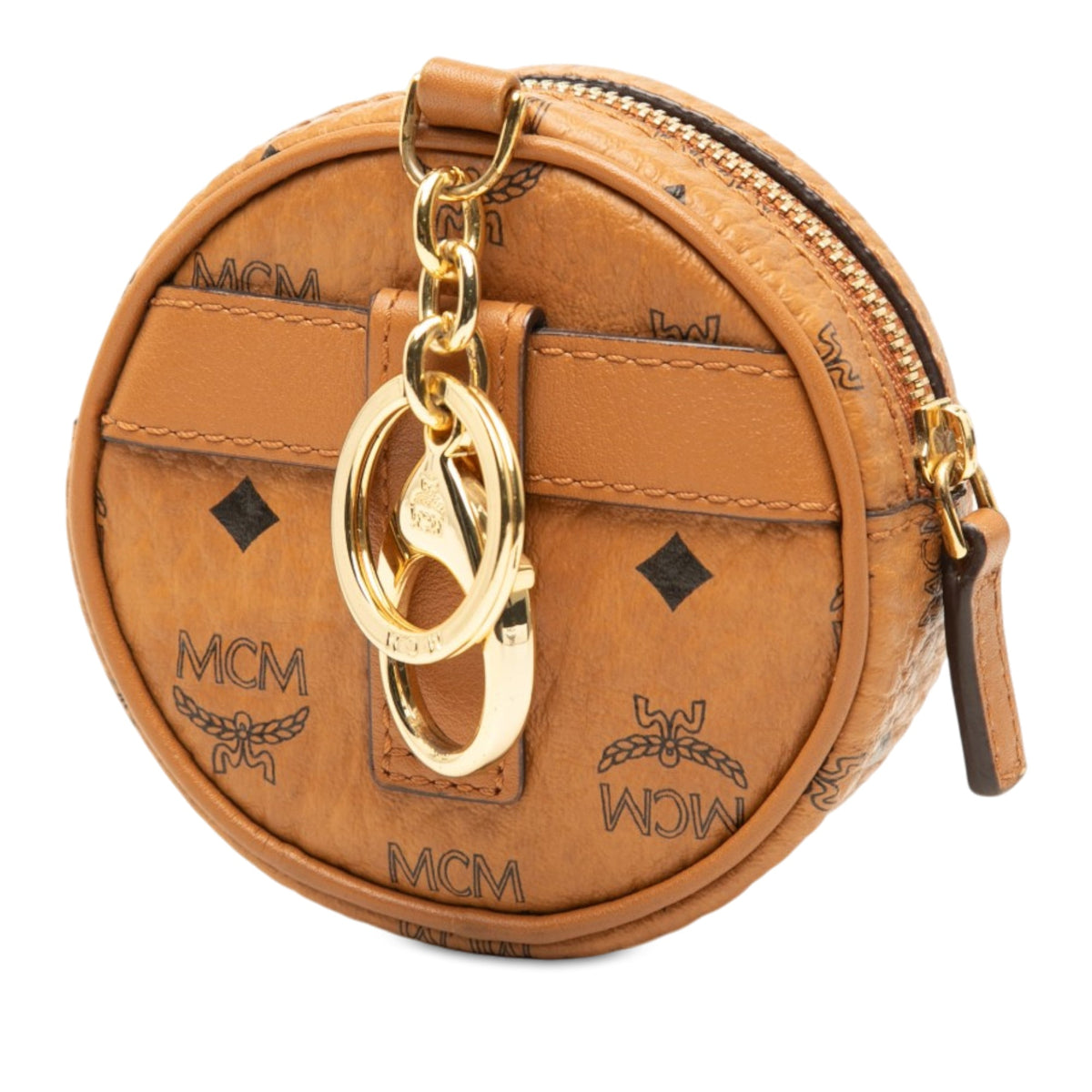 MCM Visetos Coated Canvas Round Coin Pouch with Strap