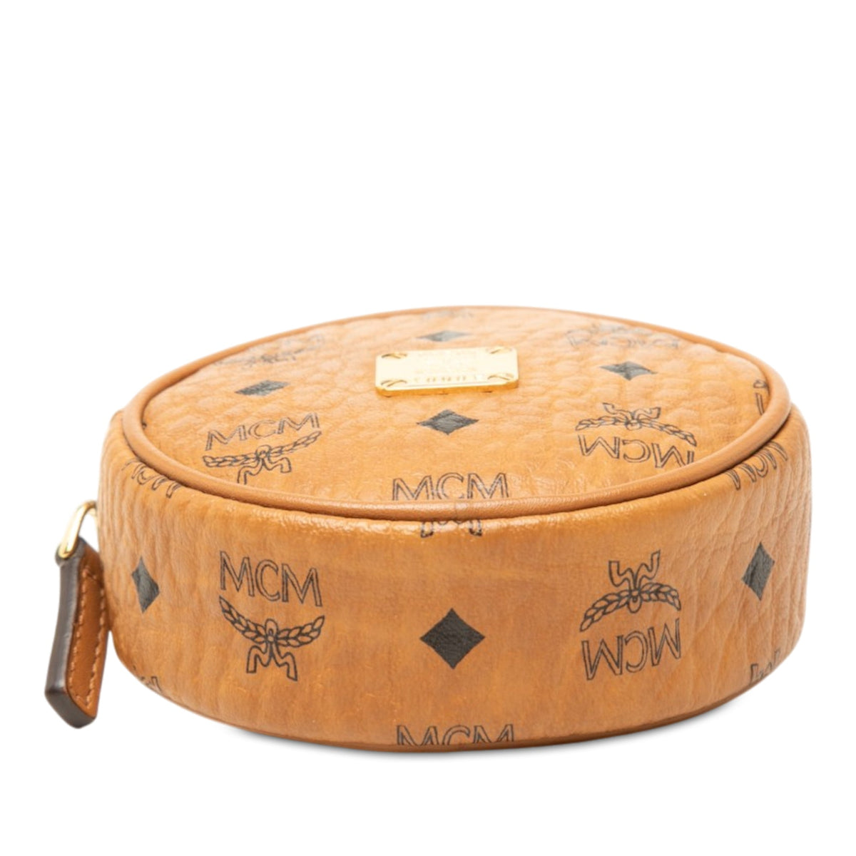MCM Visetos Coated Canvas Round Coin Pouch with Strap