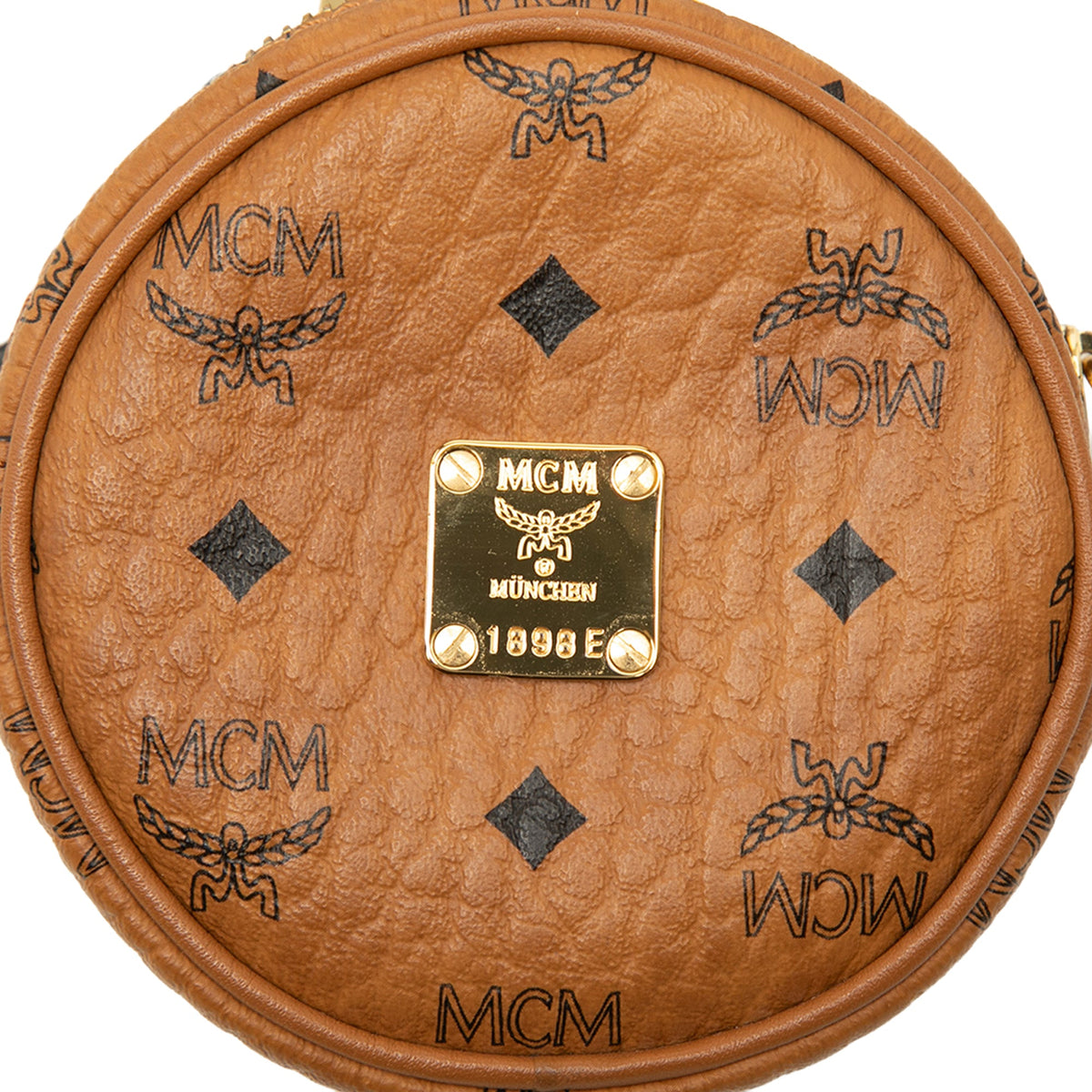 MCM Visetos Coated Canvas Round Coin Pouch with Strap