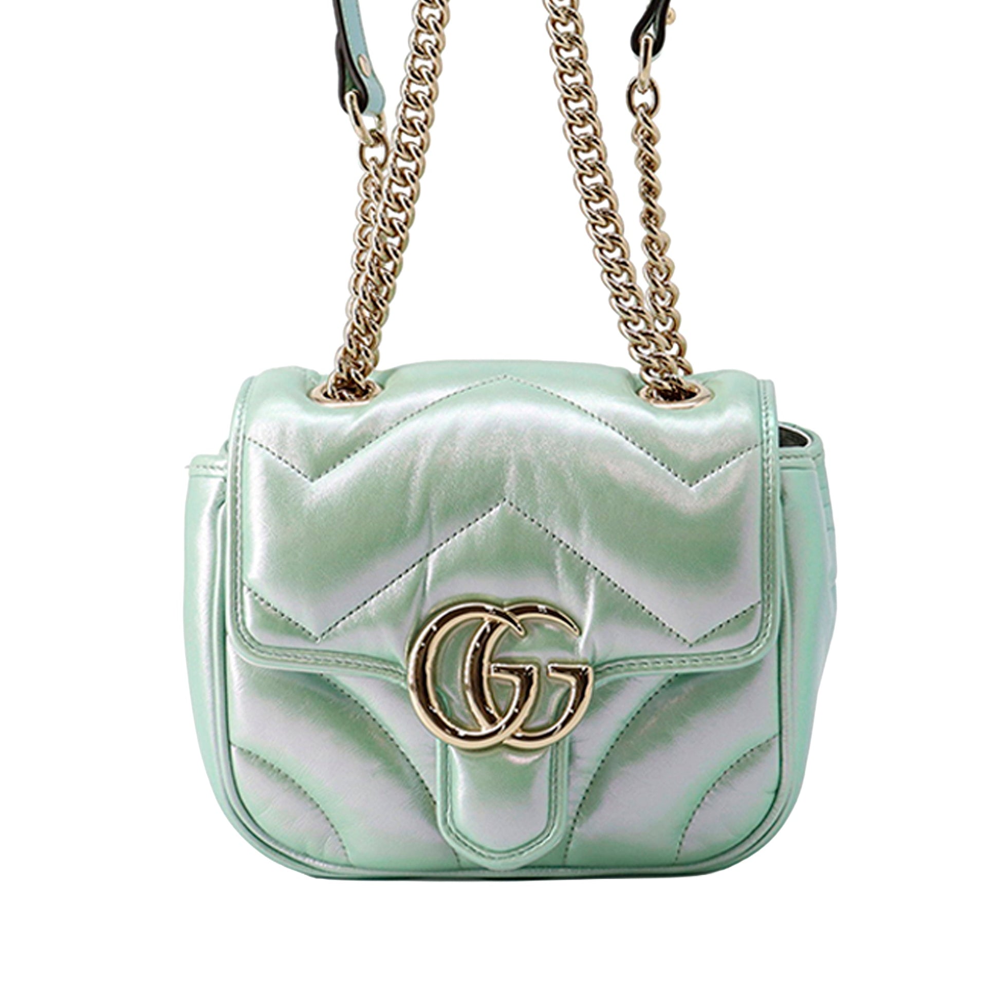 Gucci Mini GG Marmont Matelasse Iridescent Calfskin Flap Crossbody