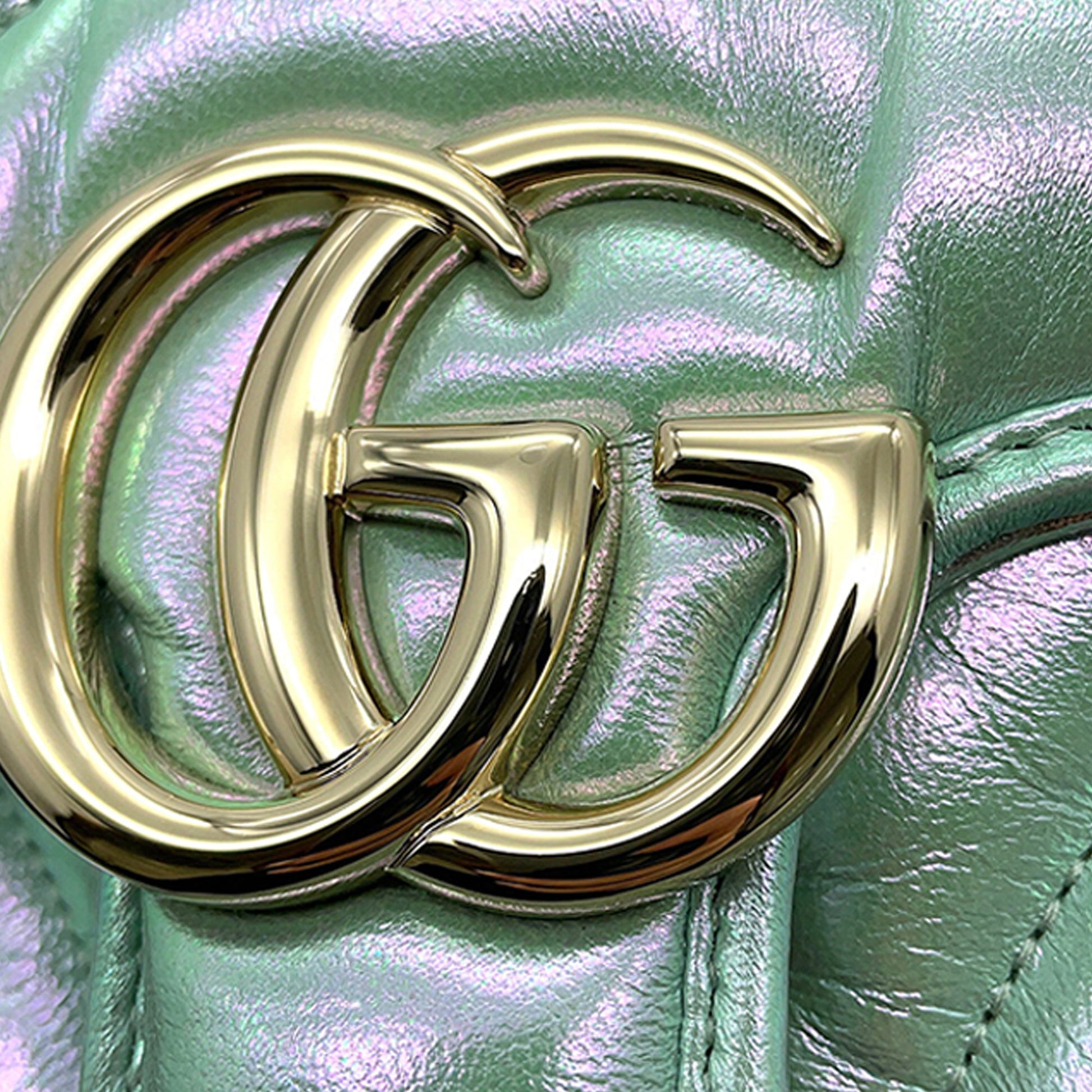 Gucci Mini GG Marmont Matelasse Iridescent Calfskin Flap Crossbody