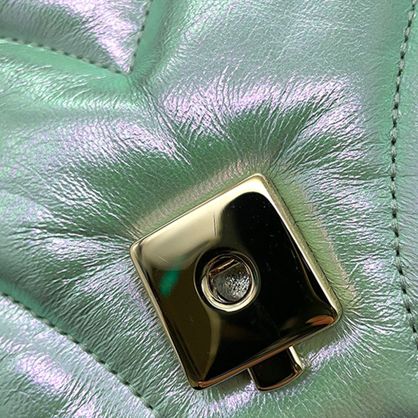 Gucci Mini GG Marmont Matelasse Iridescent Calfskin Flap Crossbody