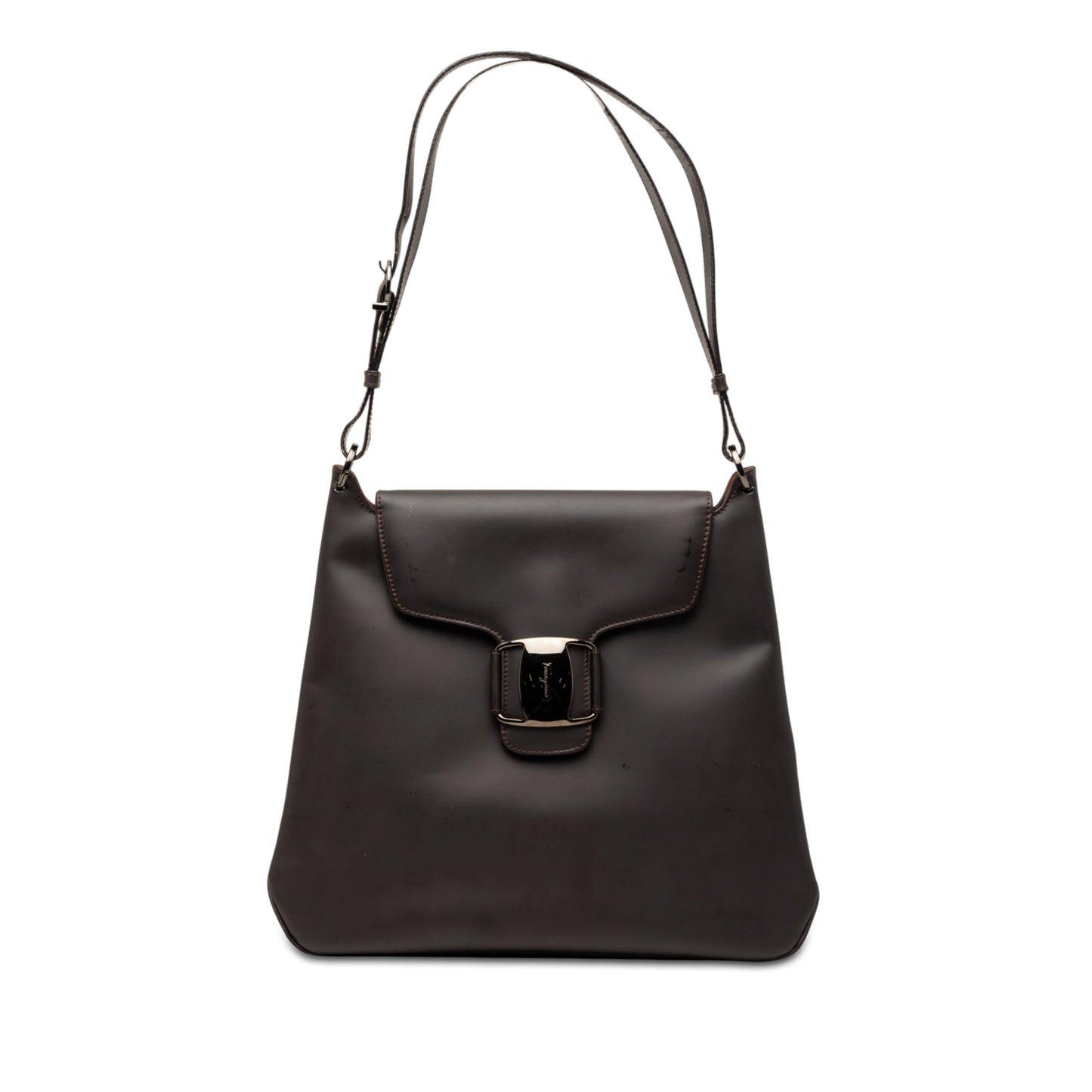 Ferragamo Leather Vara Bow Buckle Shoulder Bag