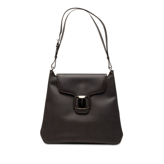 Ferragamo Leather Vara Bow Buckle Shoulder Bag