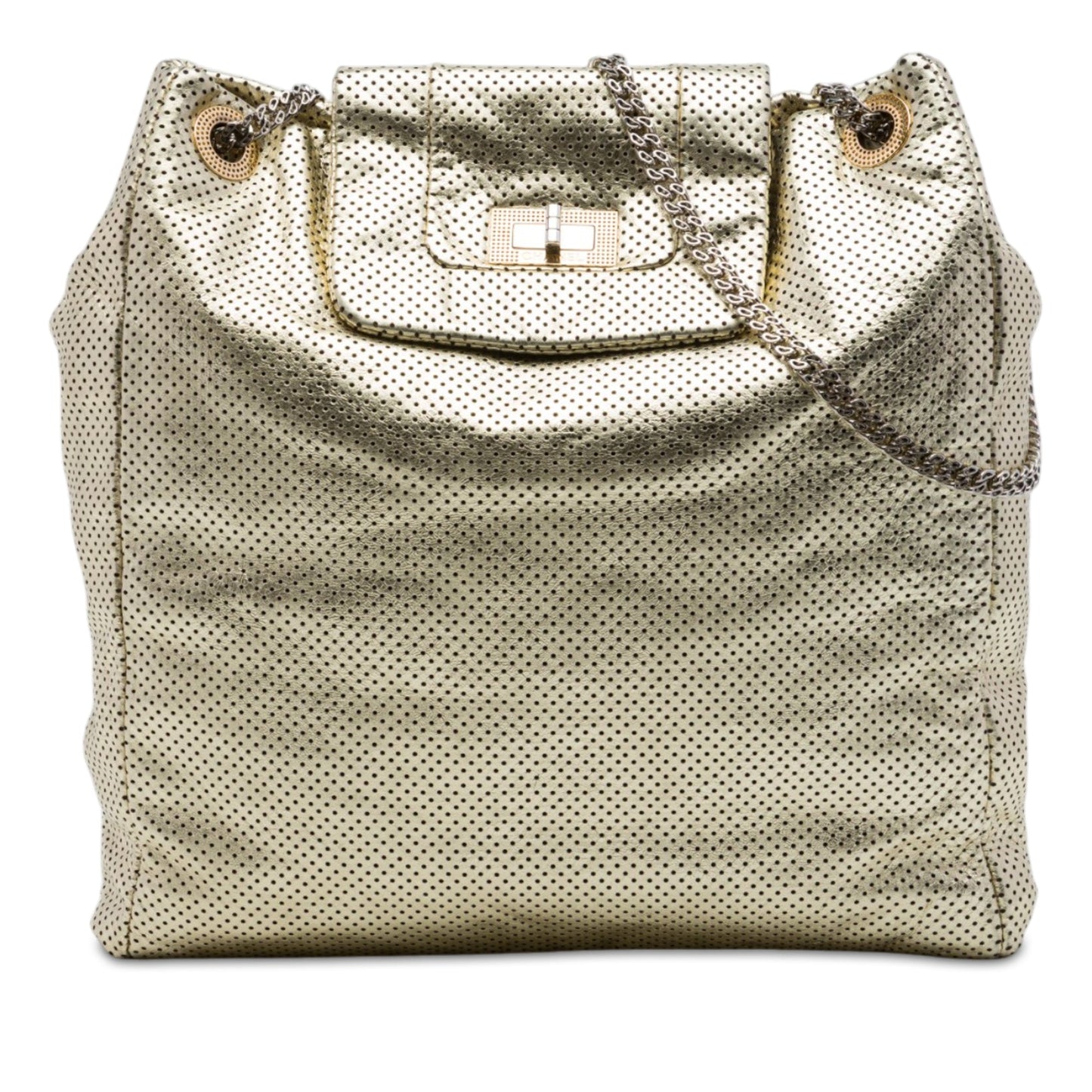 Chanel Perforated Crackled Metallic Calfskin Drill Tote