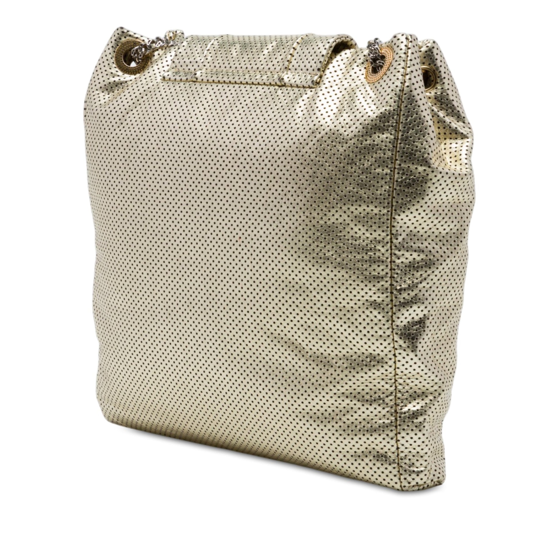 Chanel Perforated Crackled Metallic Calfskin Drill Tote