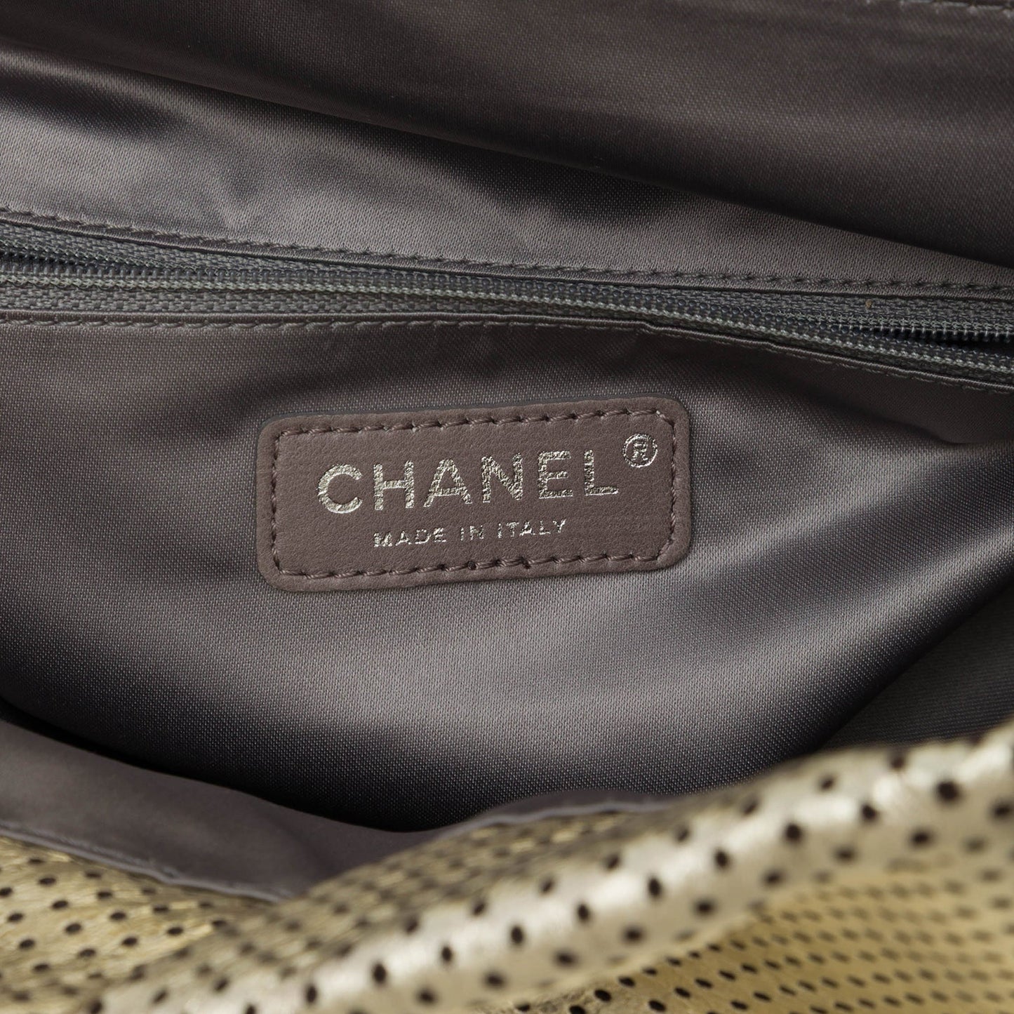 Chanel Perforated Crackled Metallic Calfskin Drill Tote