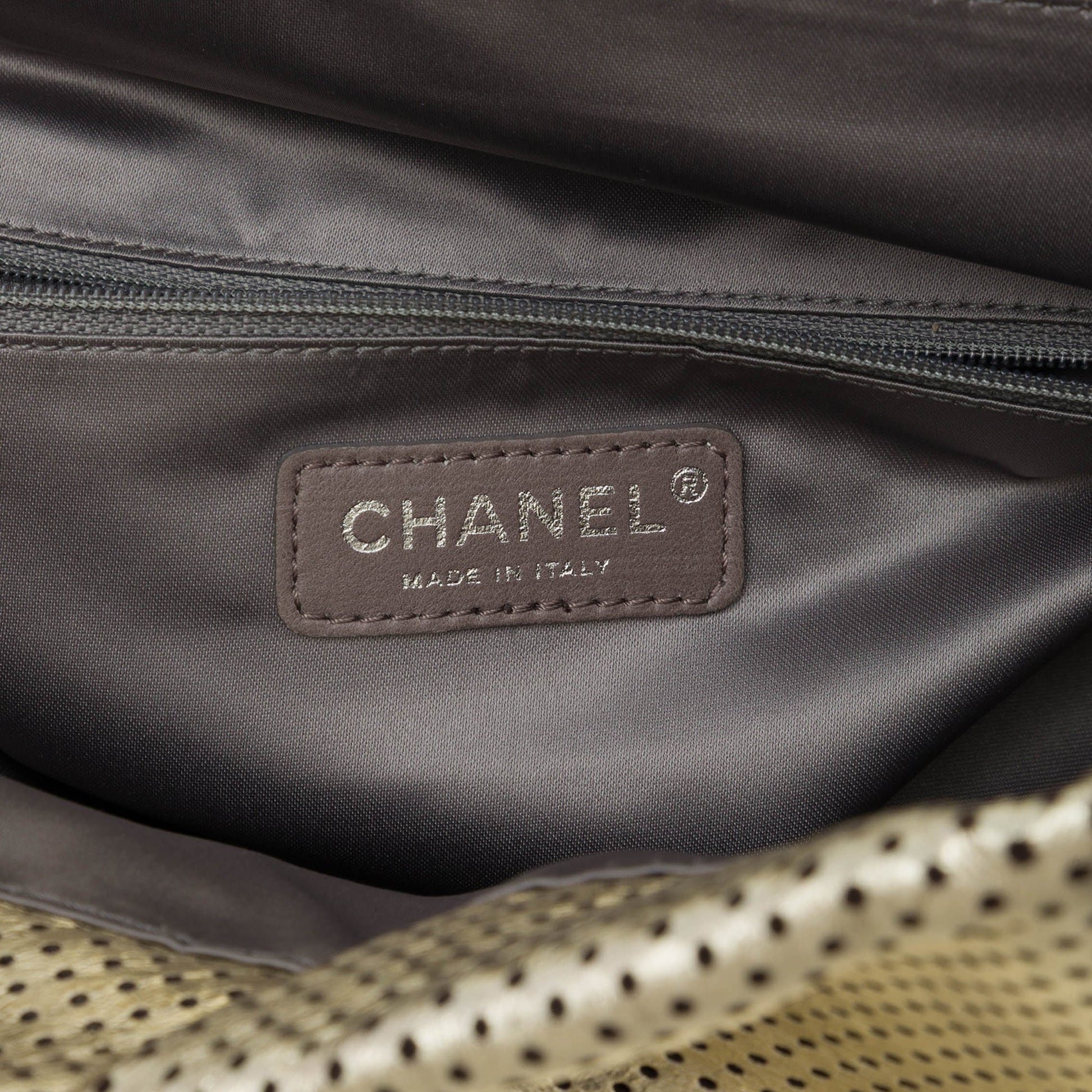 Chanel Perforated Crackled Metallic Calfskin Drill Tote
