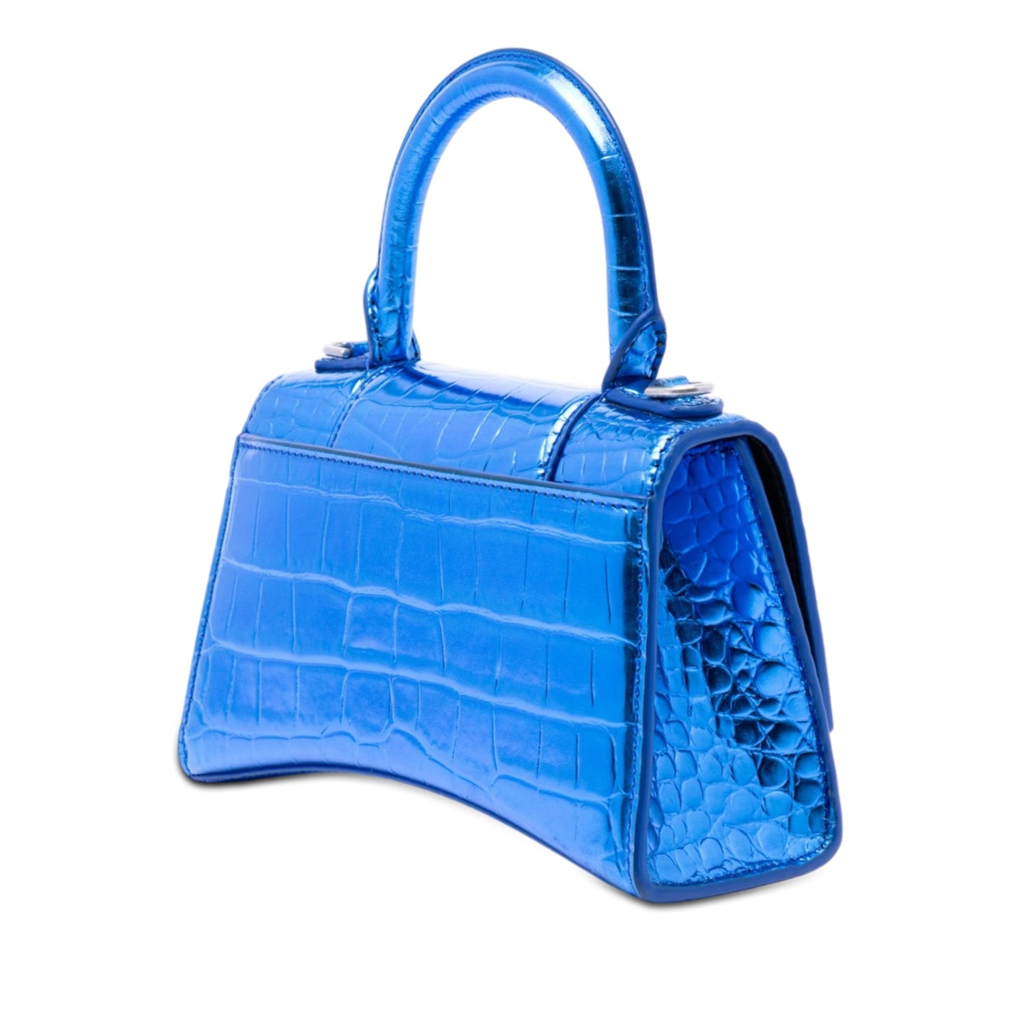 Balenciaga Metallic Calfskin Croc Embossed Hourglass Satchel XS