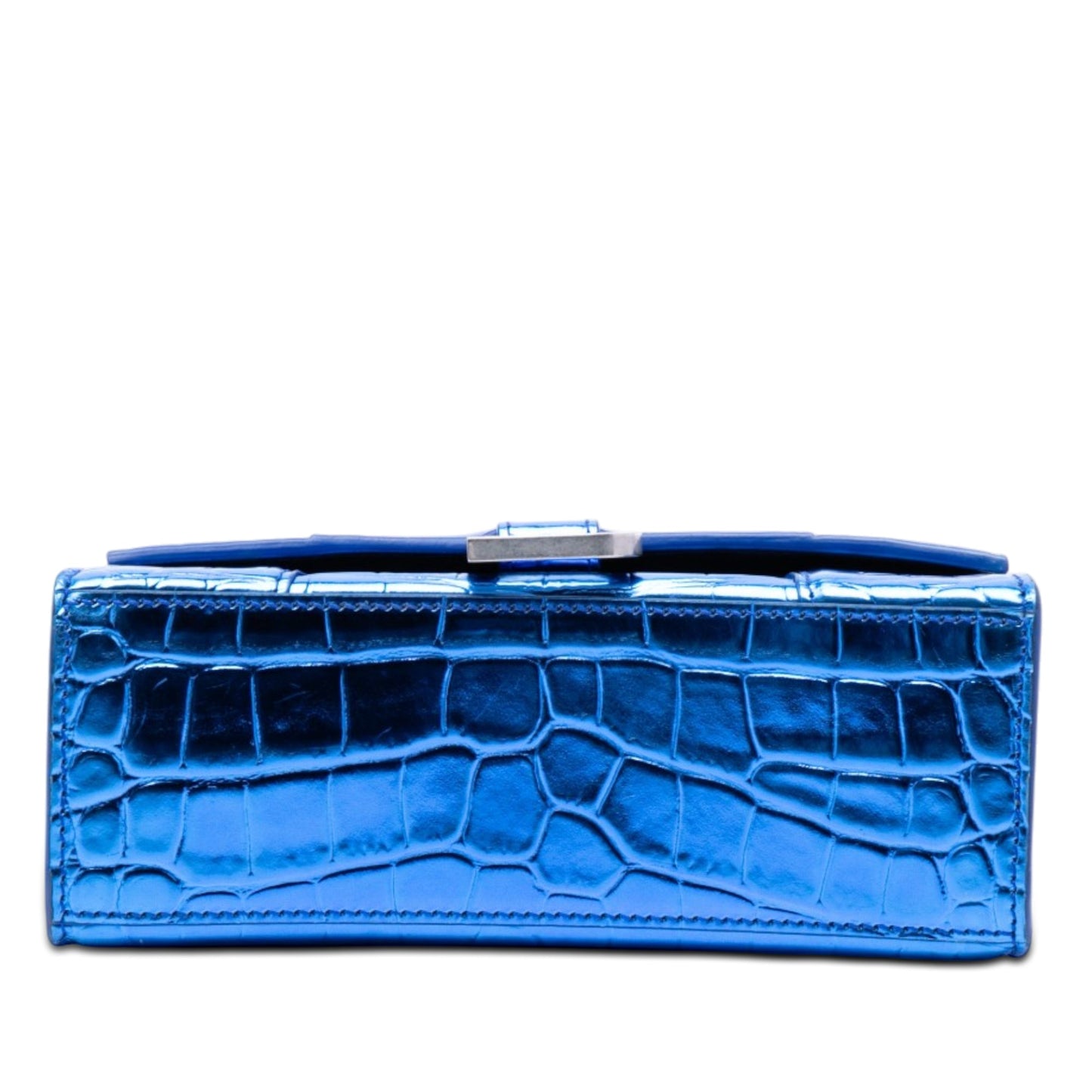 Balenciaga Metallic Calfskin Croc Embossed Hourglass Satchel XS