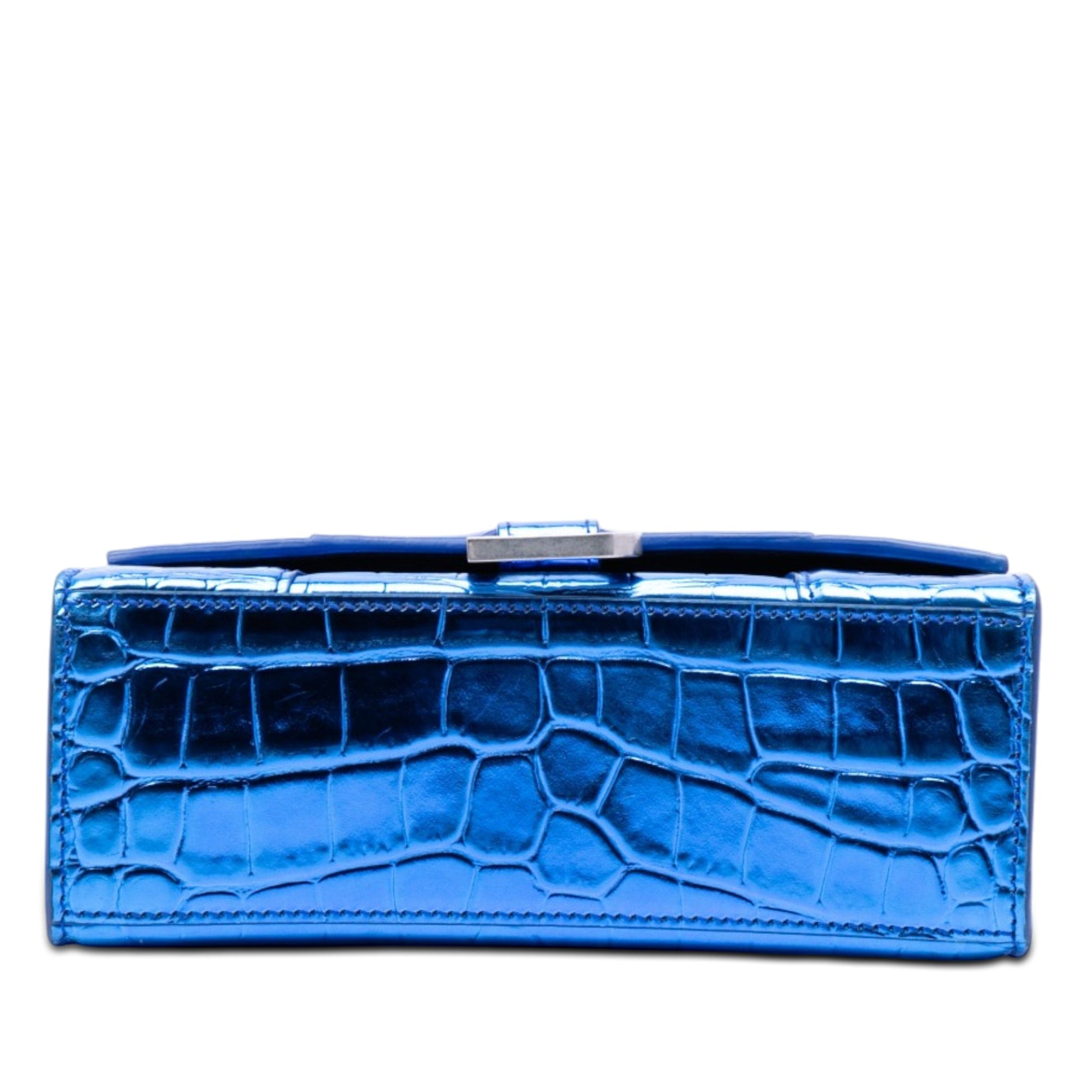 Balenciaga Metallic Calfskin Croc Embossed Hourglass Satchel XS