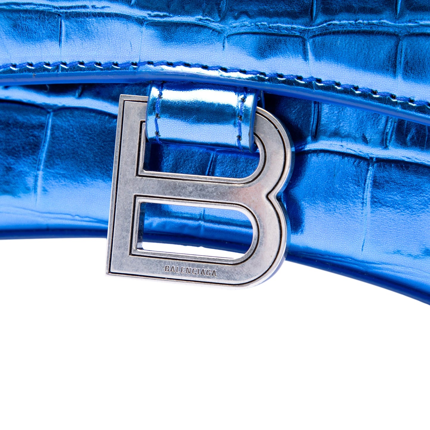 Balenciaga Metallic Calfskin Croc Embossed Hourglass Satchel XS