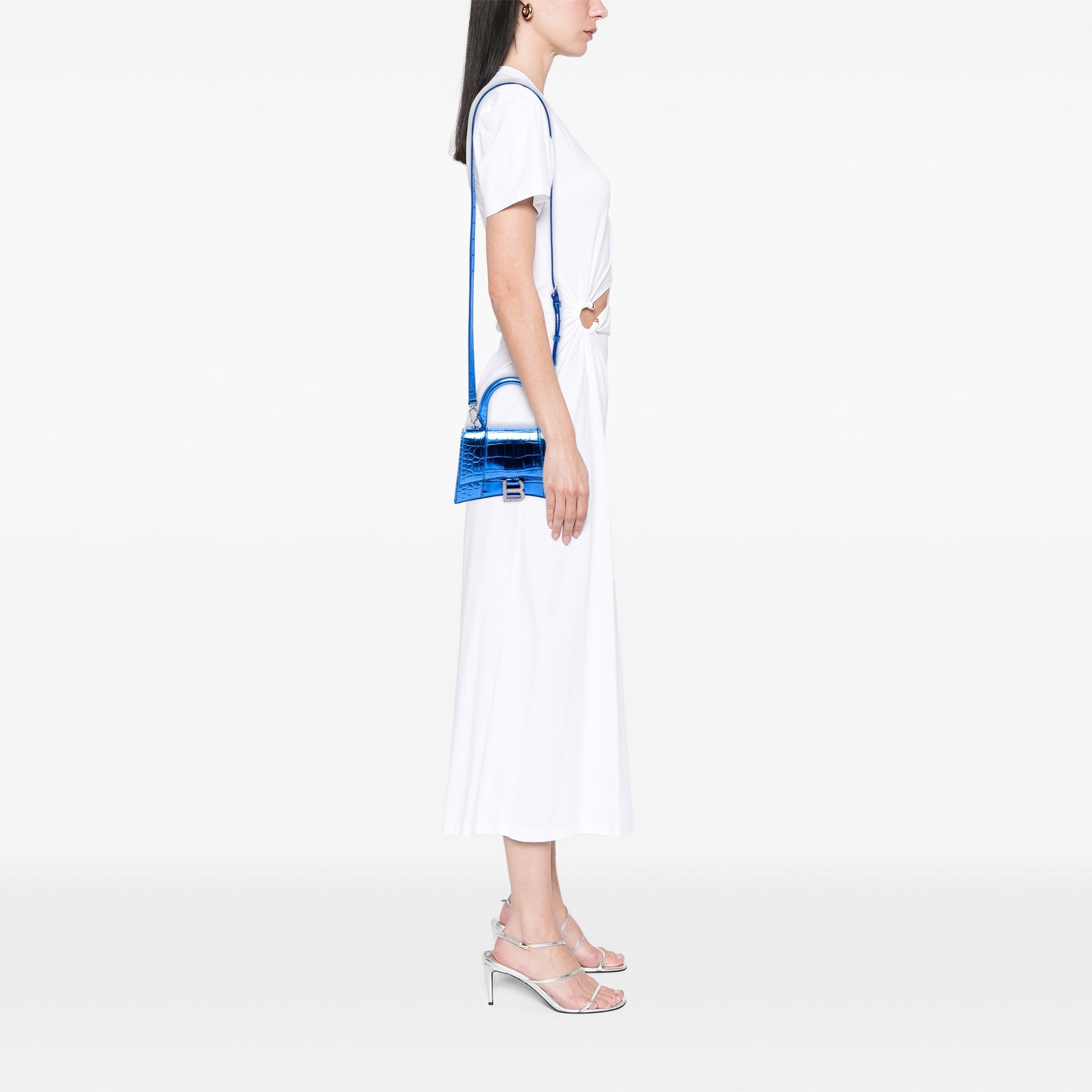 Balenciaga Metallic Calfskin Croc Embossed Hourglass Satchel XS