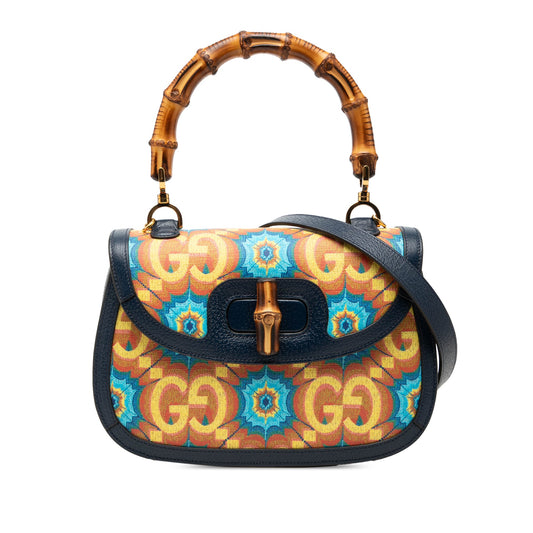 Gucci 100th Anniversary Medium GG Coated Canvas Kaleidoscope 1947 Bamboo Top Handle Bag