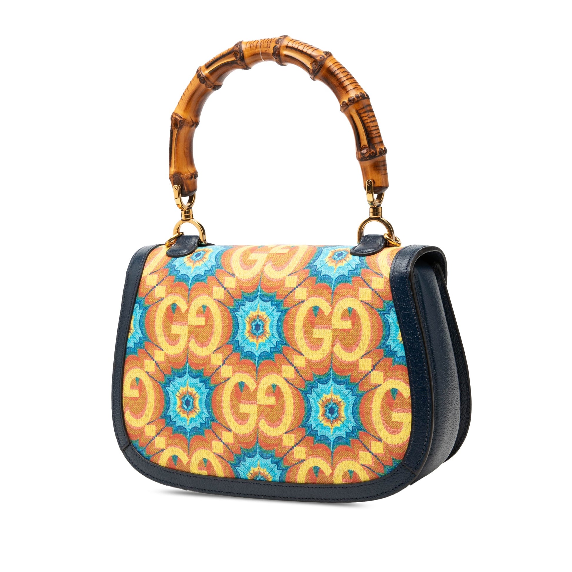 Gucci 100th Anniversary Medium GG Coated Canvas Kaleidoscope 1947 Bamboo Top Handle Bag