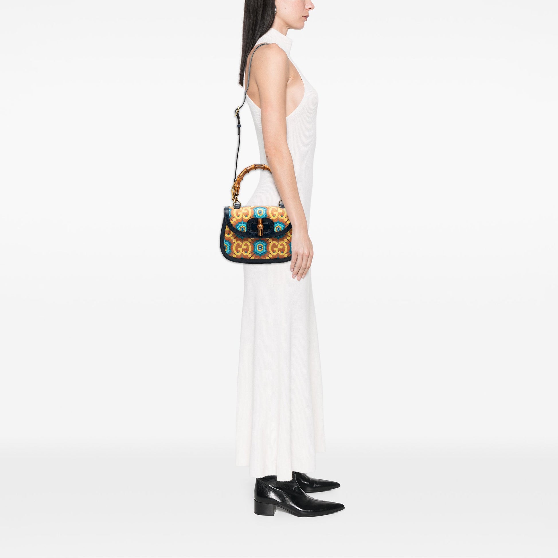 Gucci 100th Anniversary Medium GG Coated Canvas Kaleidoscope 1947 Bamboo Top Handle Bag