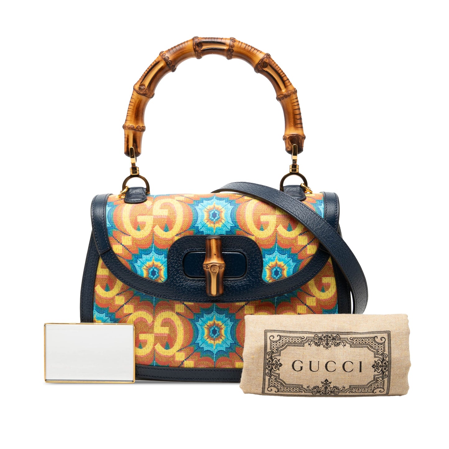 Gucci 100th Anniversary Medium GG Coated Canvas Kaleidoscope 1947 Bamboo Top Handle Bag