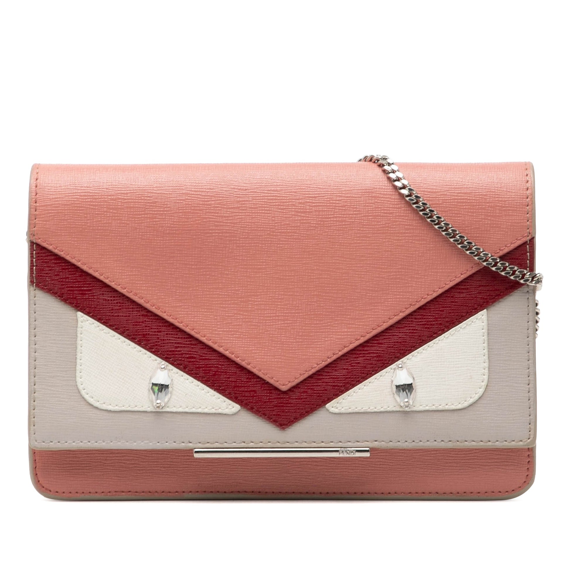 Fendi Leather Crystal Eye Monster Tube Wallet On Chain